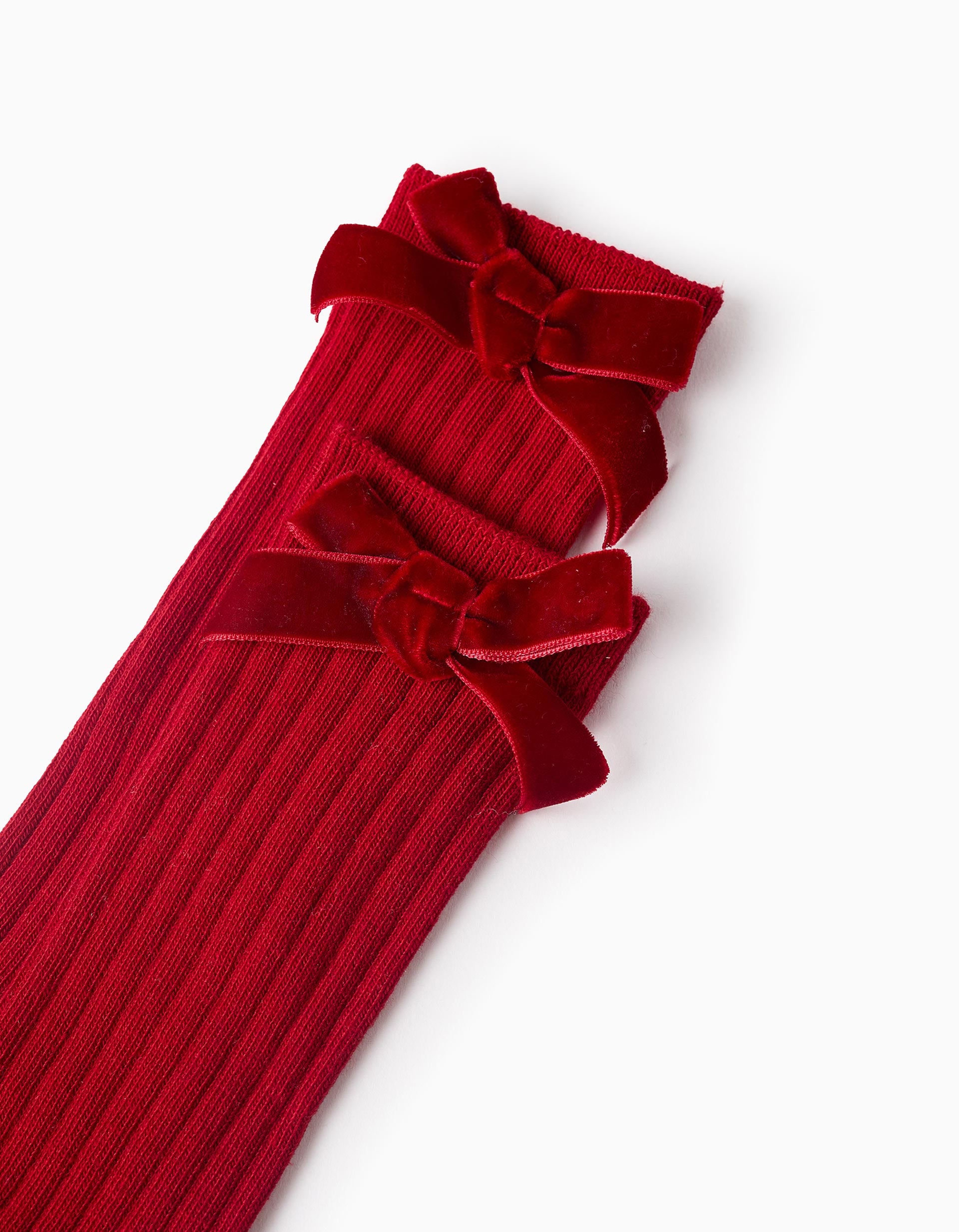 Ribbed High Socks with Bow for Girls, Red