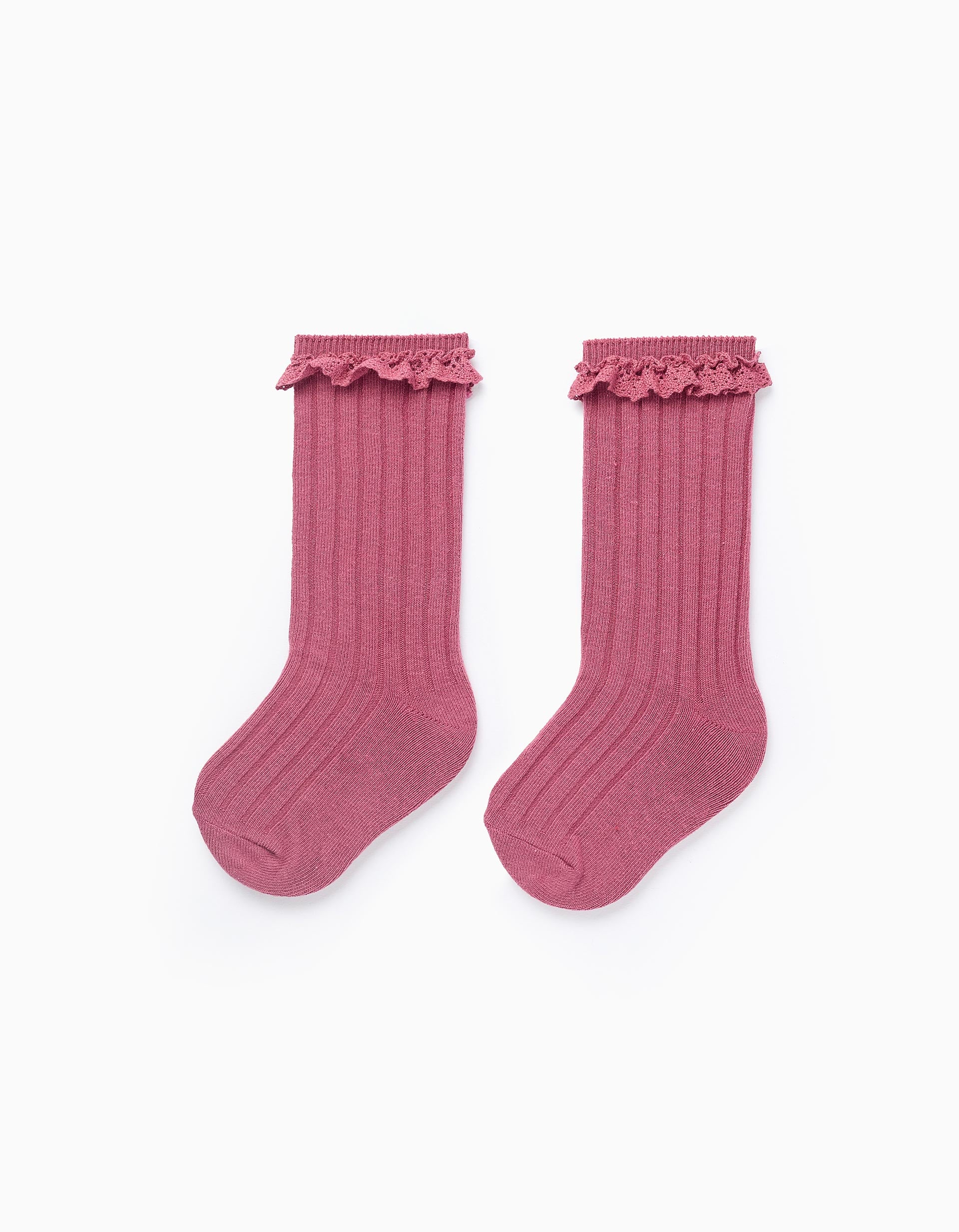 Chaussettes Hautes Côtelées avec Crochet pour Bébé Fille, Rose Foncé