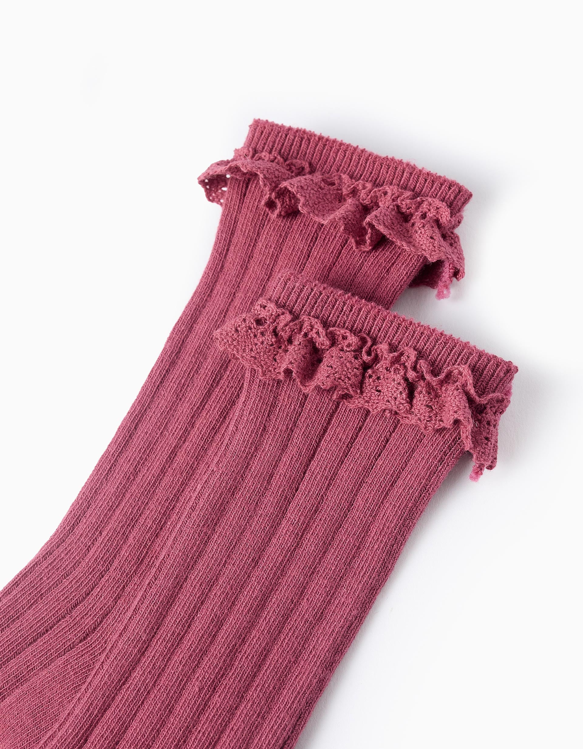 Chaussettes Hautes Côtelées avec Crochet pour Bébé Fille, Rose Foncé