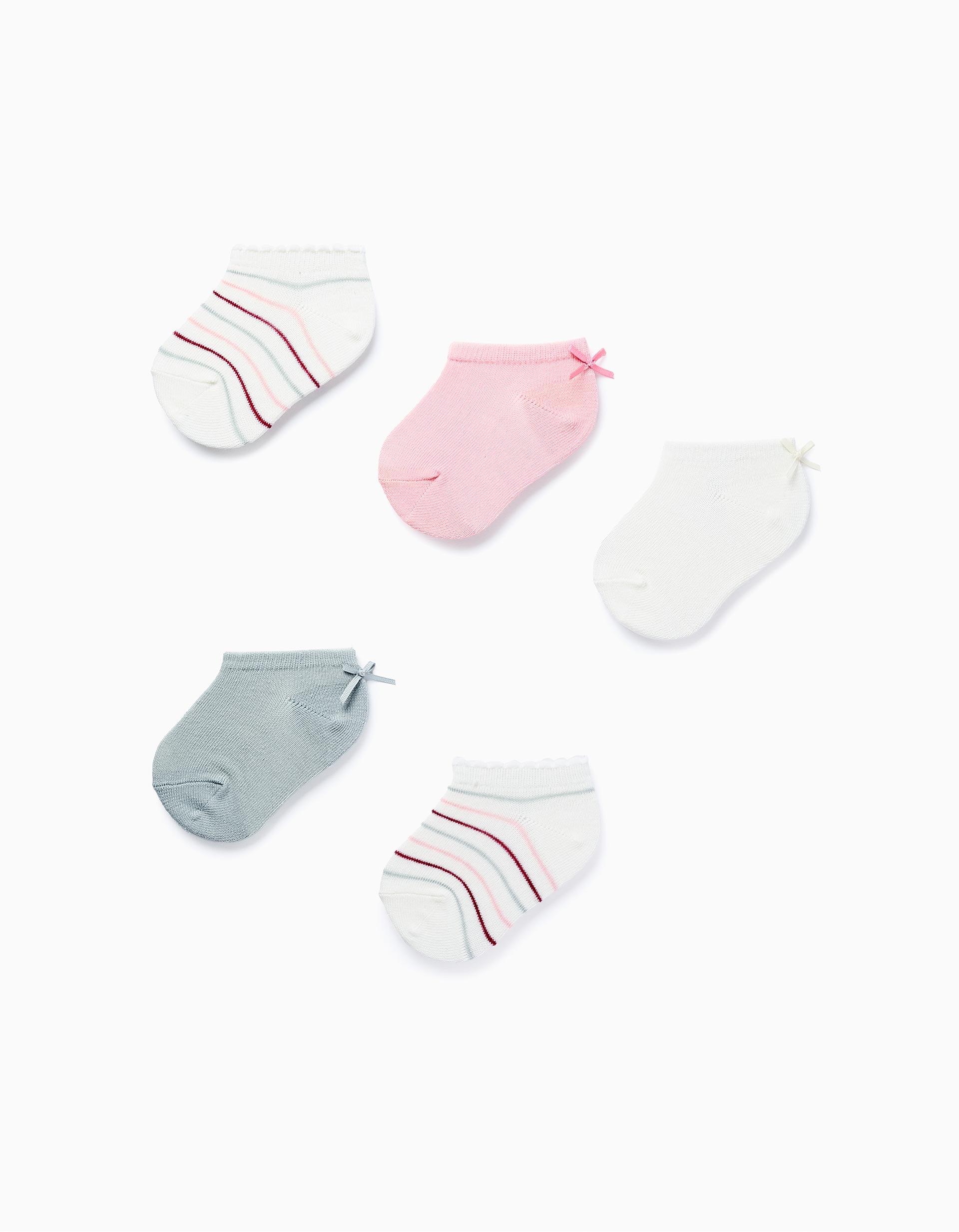 Pack of 5 Pairs of Ankle Socks with Bow/Stripes for Baby Girls, Multicolour