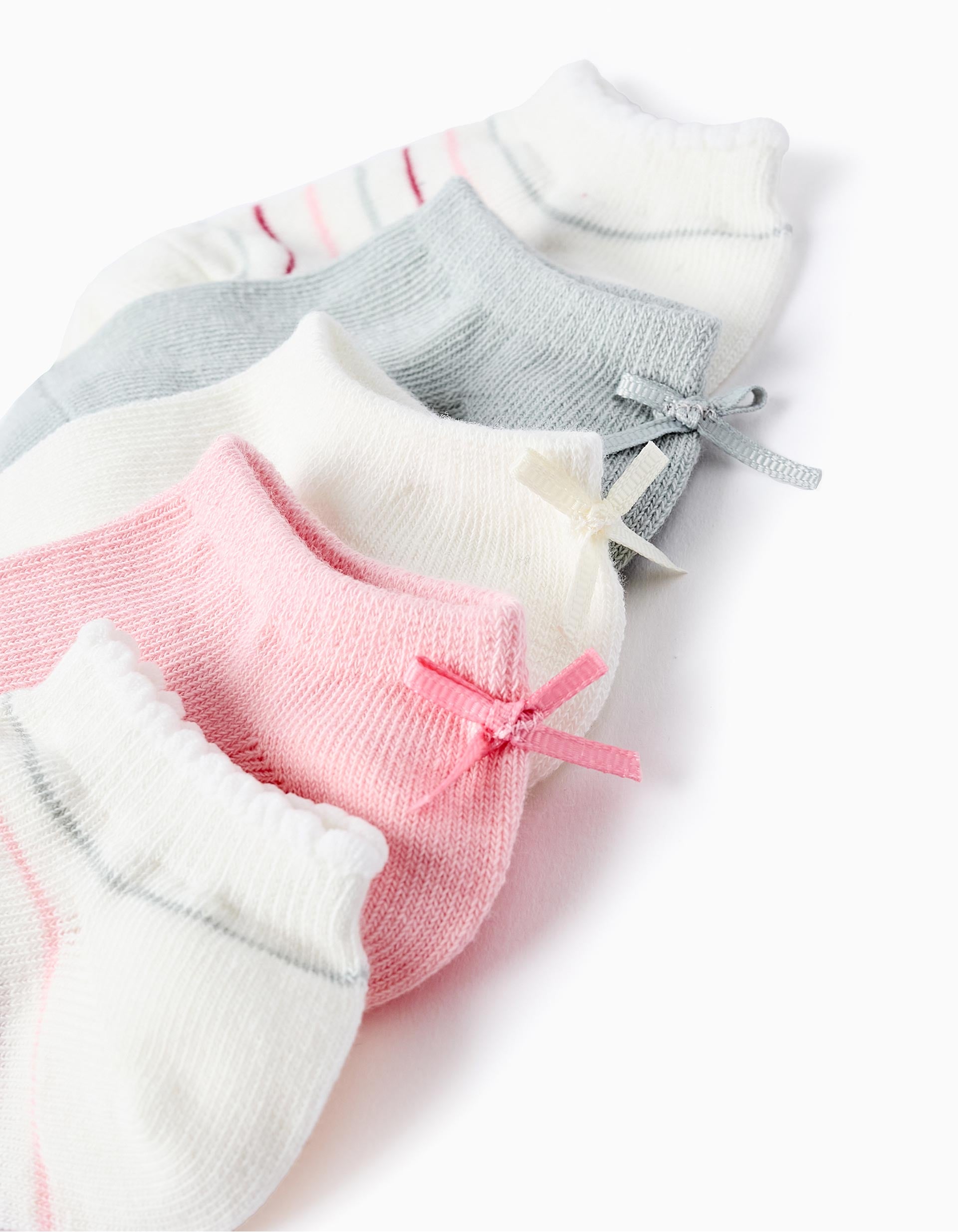 Pack 5 Paires de Chaussettes Courtes avec Noeud/Rayures pour Bébé Fille, Multicolore