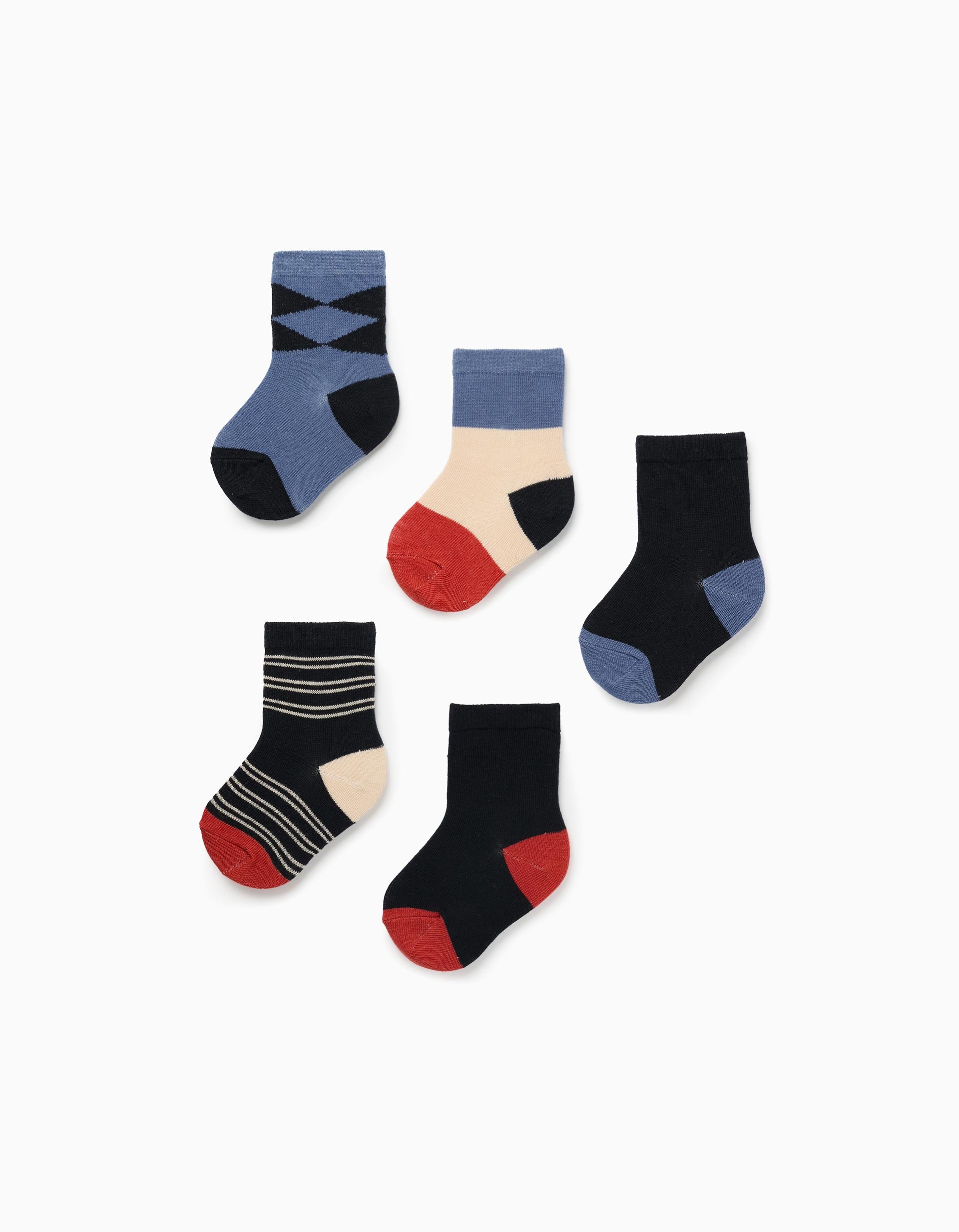 Pack 5 Paires de Chaussettes pour Bébé Garçon 'Rayures & Losanges', Multicolore