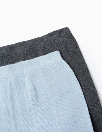 Pack 2 Collants de Malha Lisos para Bebé Menina, Cinza/Azul