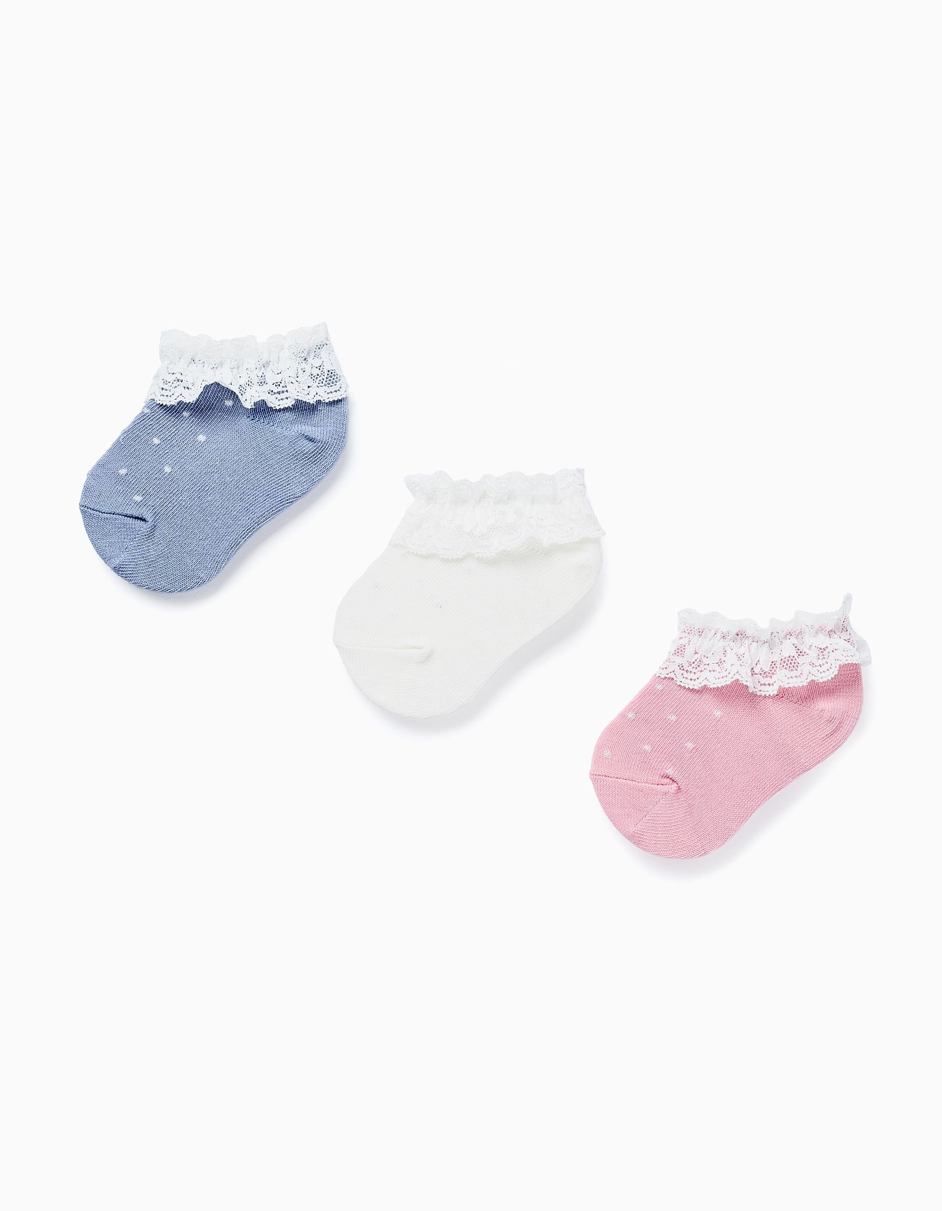 Pack 3 Pares de Meias Curtas com Renda para Bebé Menina, Multicolor