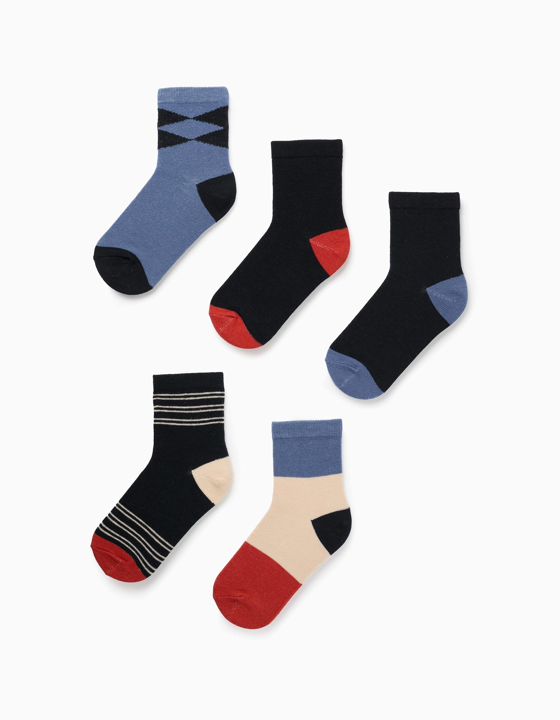 Pack 5 Paires de Chaussettes pour Garçon 'Rayures & Losanges', Multicolore