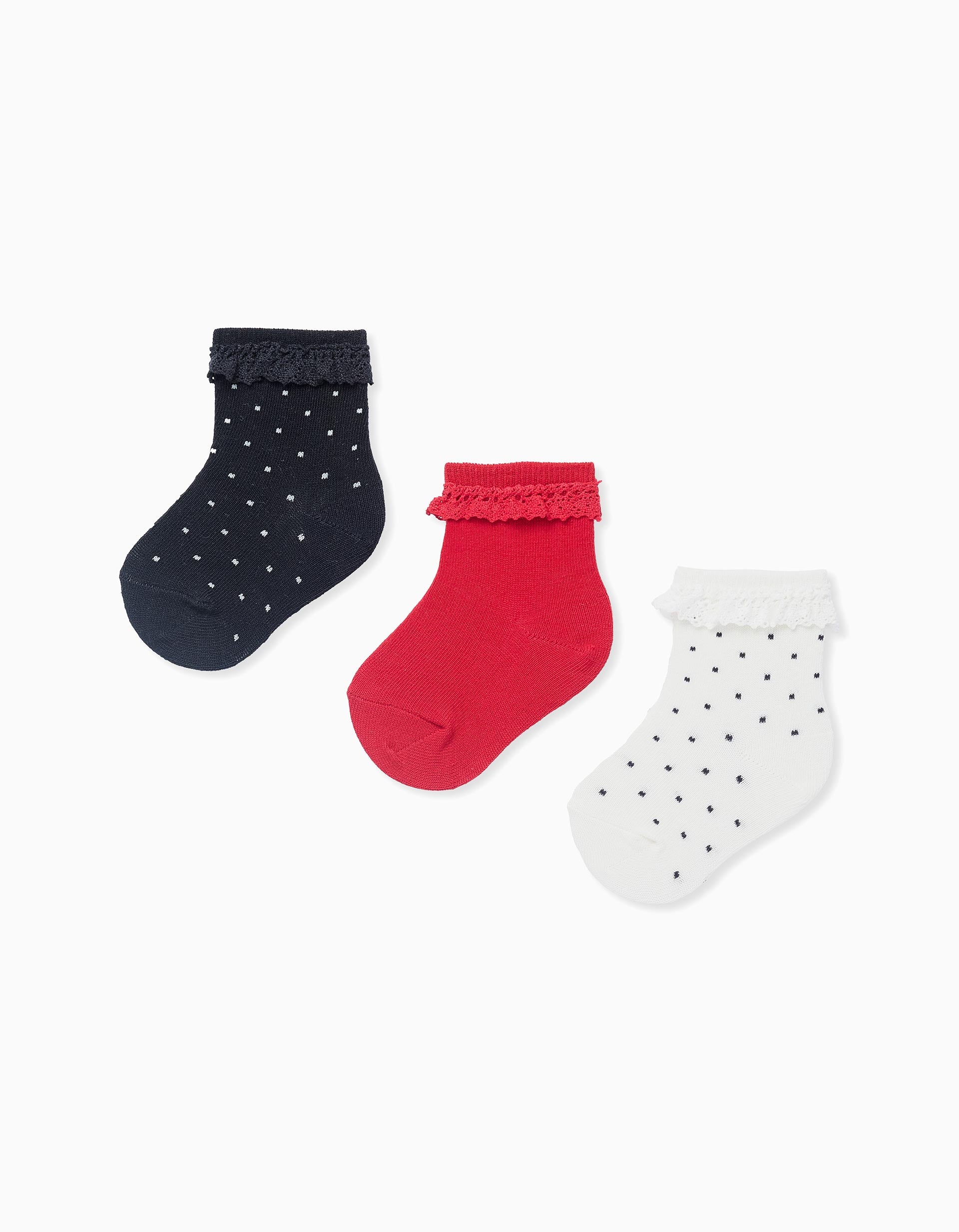 Pack 3 Chaussettes avec Dentelle au Crochet pour Bébé Fille, Multicolore