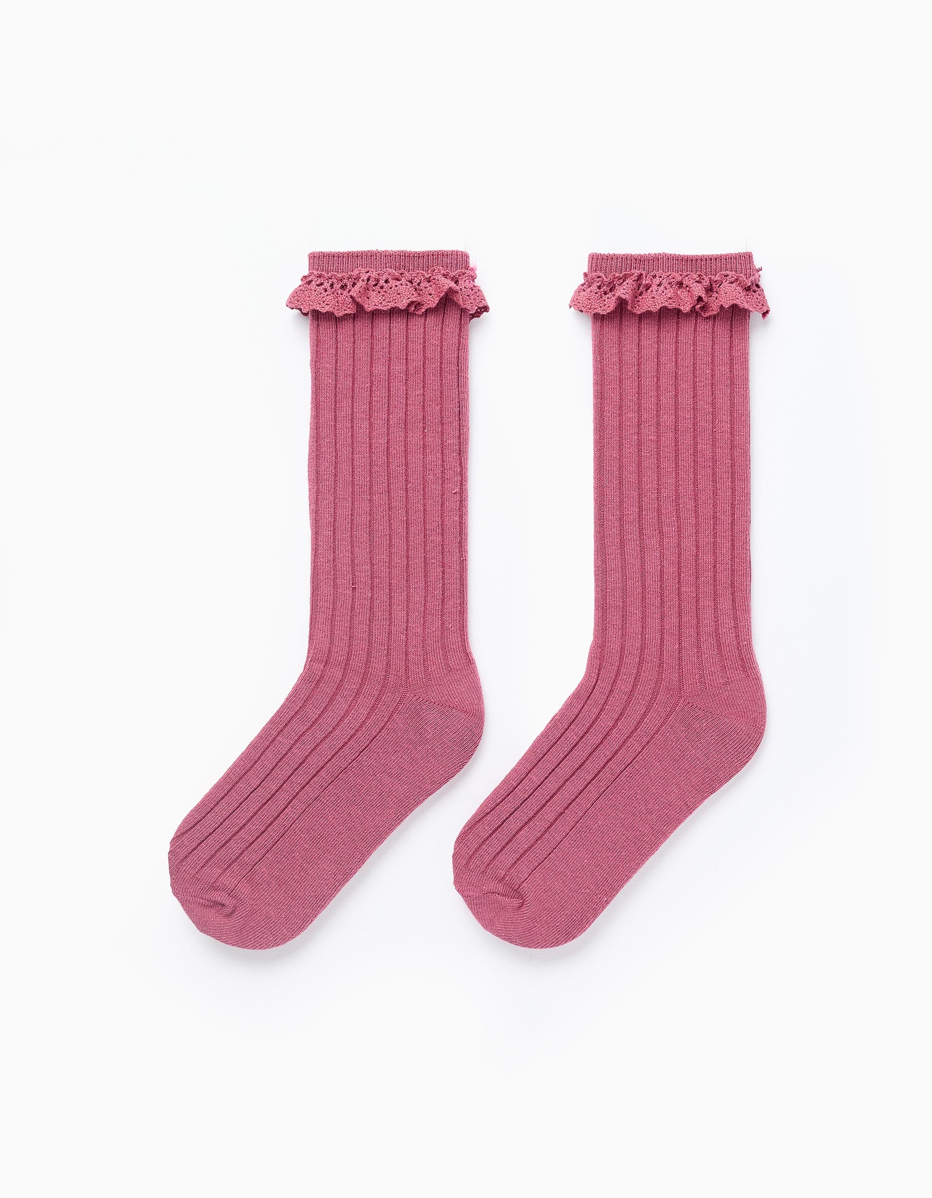 Chaussettes Hautes Côtelées avec Crochet pour Fille, Rose Foncé