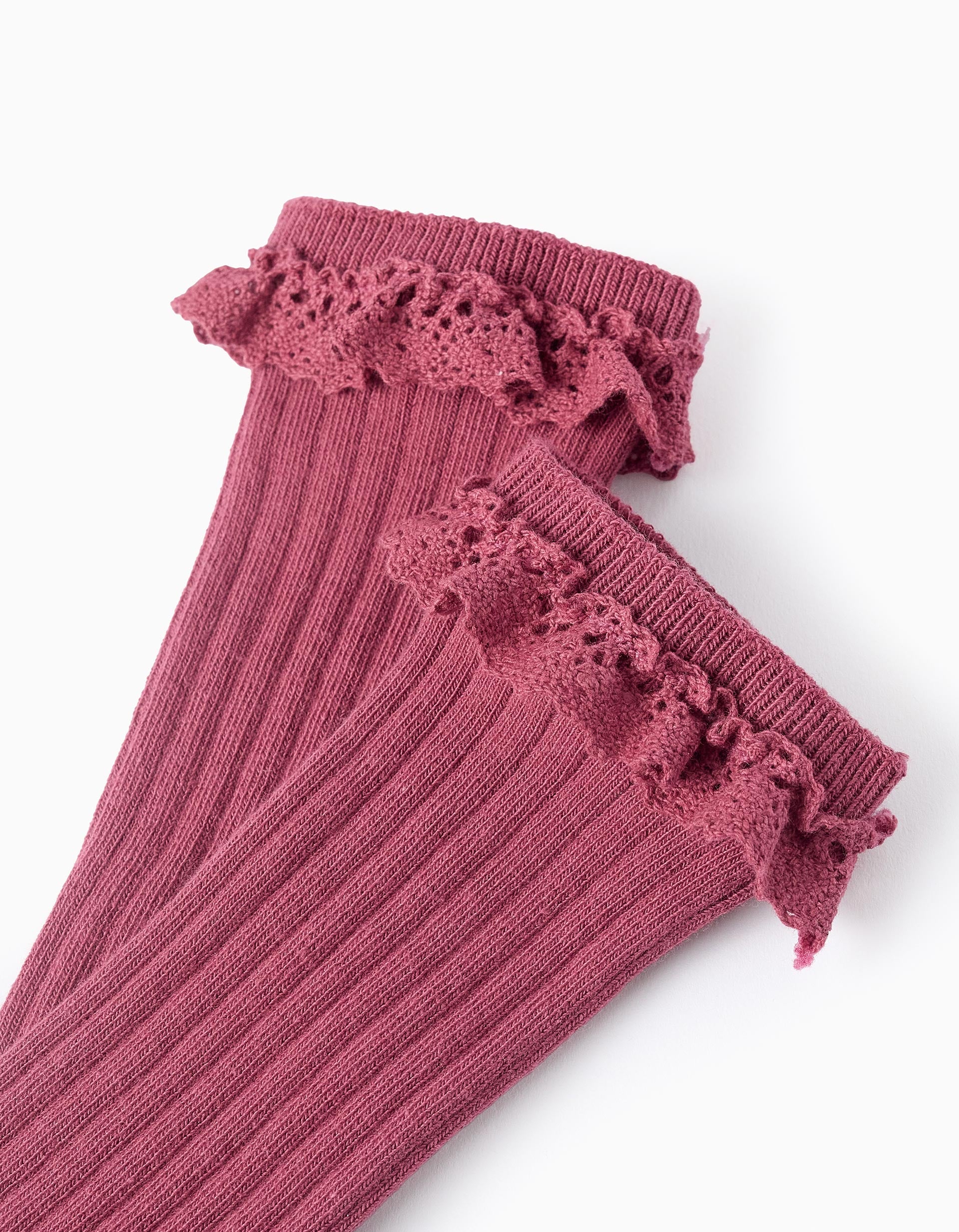 Chaussettes Hautes Côtelées avec Crochet pour Fille, Rose Foncé