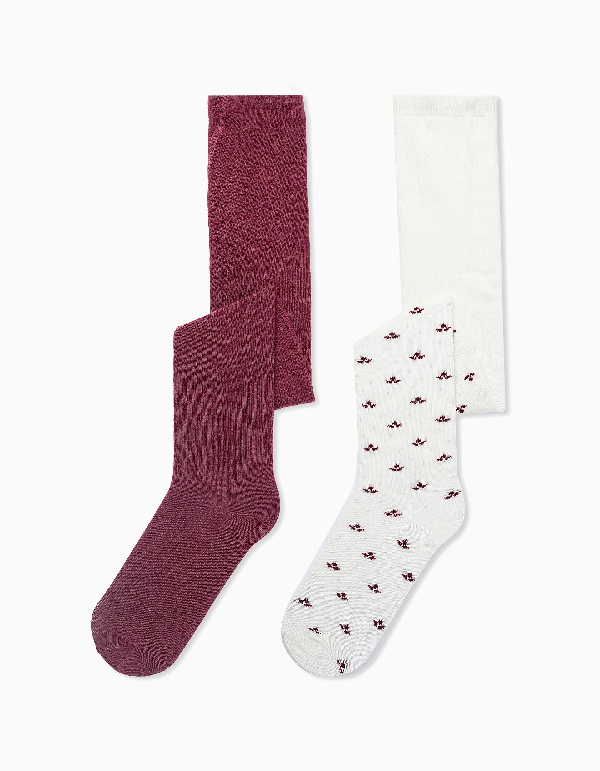 Pack of 2 Tights for Girls, Burgundy/White