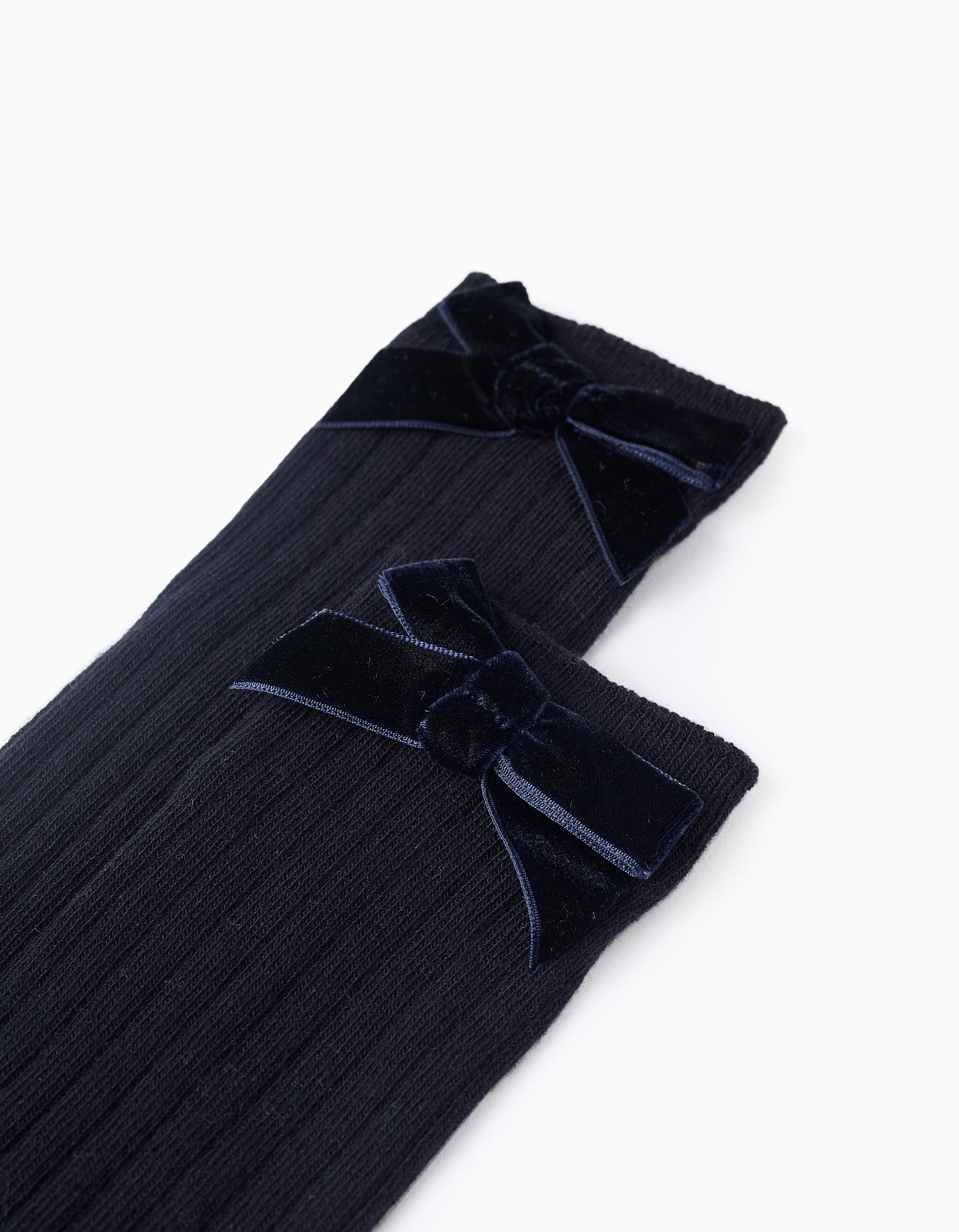 High Socks with Bow for Girls, Dark Blue