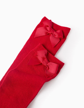 High Socks with Bow for Girls, Red