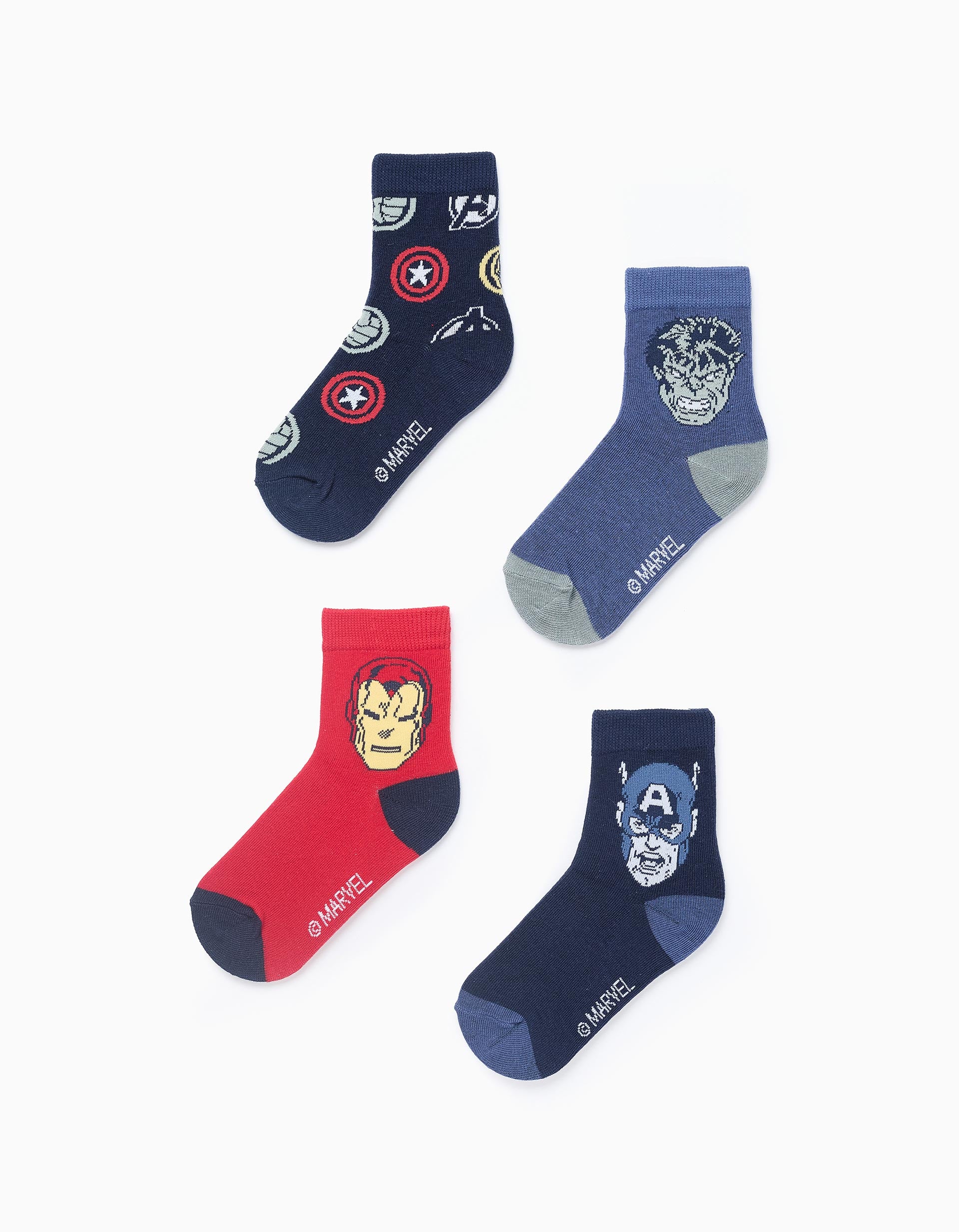 Pack 4 Pairs of Socks for Boys 'Avengers', Blue/Red