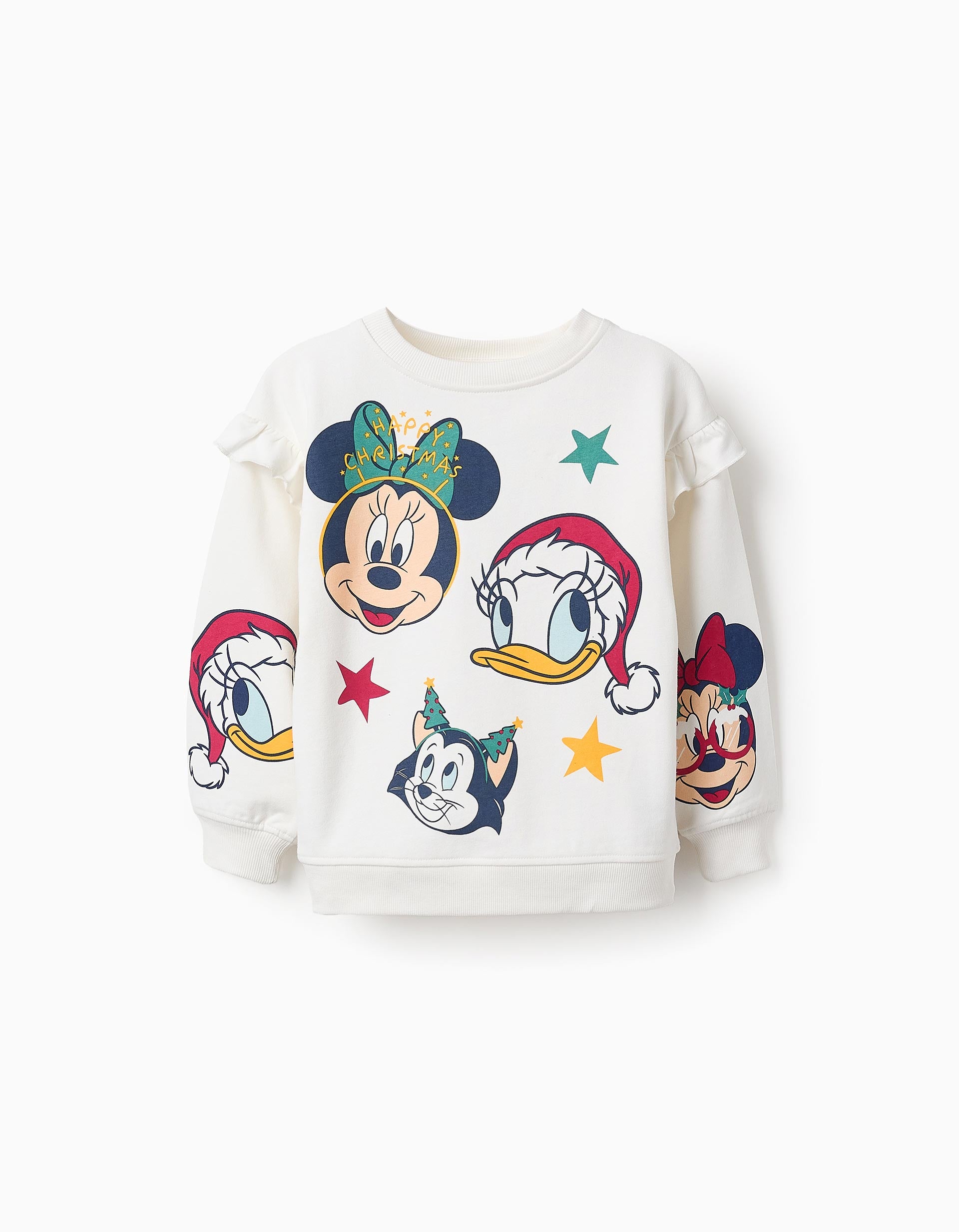 Sweat de Algodão com Folhos para Menina 'X-Mas Minnie', Branco