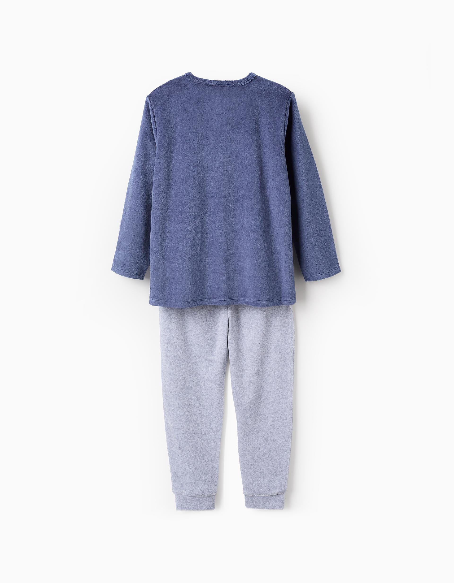 Pijama de Veludo para Menino 'Dinossauro 96', Cinza/Azul Escuro