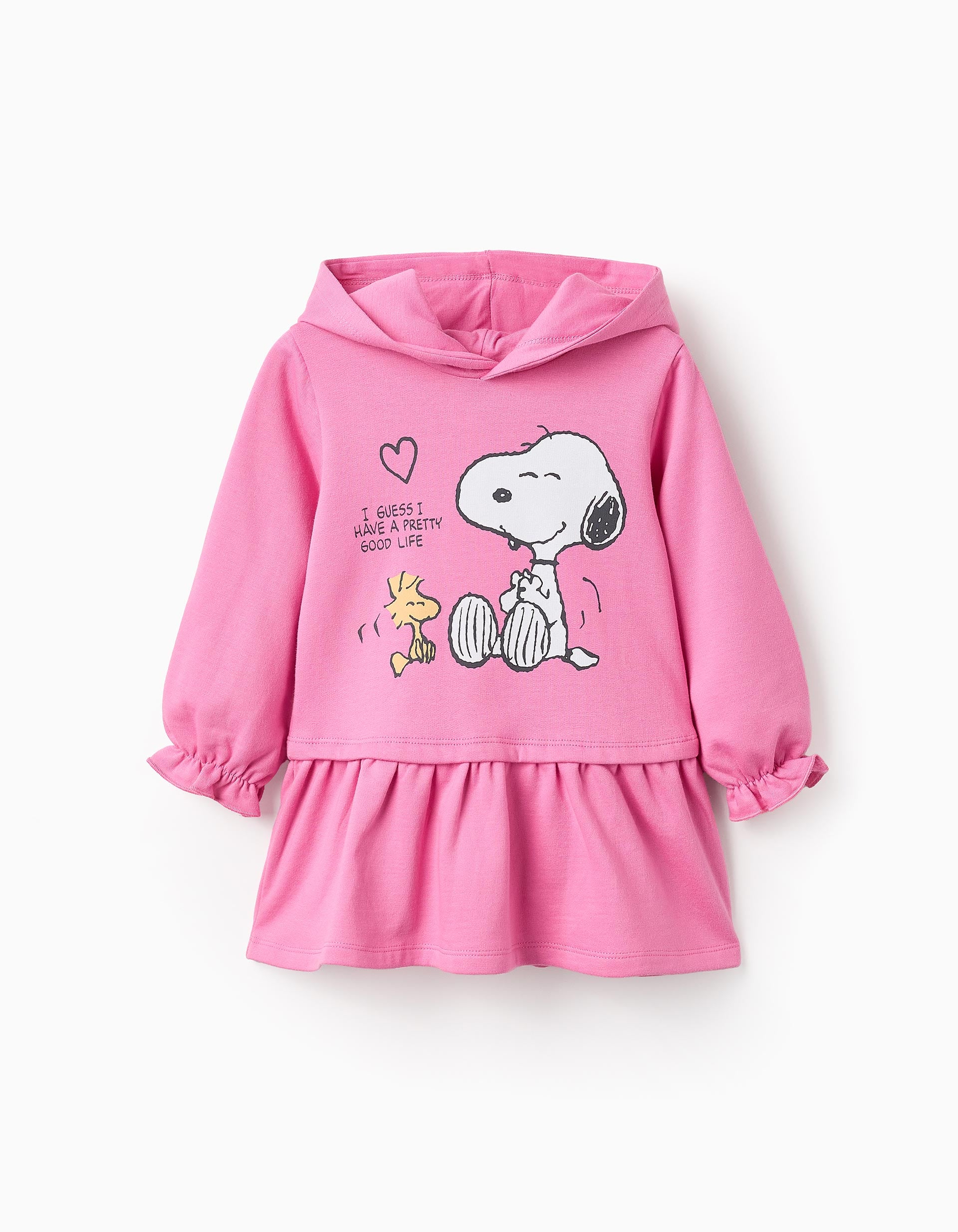 Vestido-Sudadera de Algodón para Bebé Niña 'Snoopy & Woodstuck', Rosa