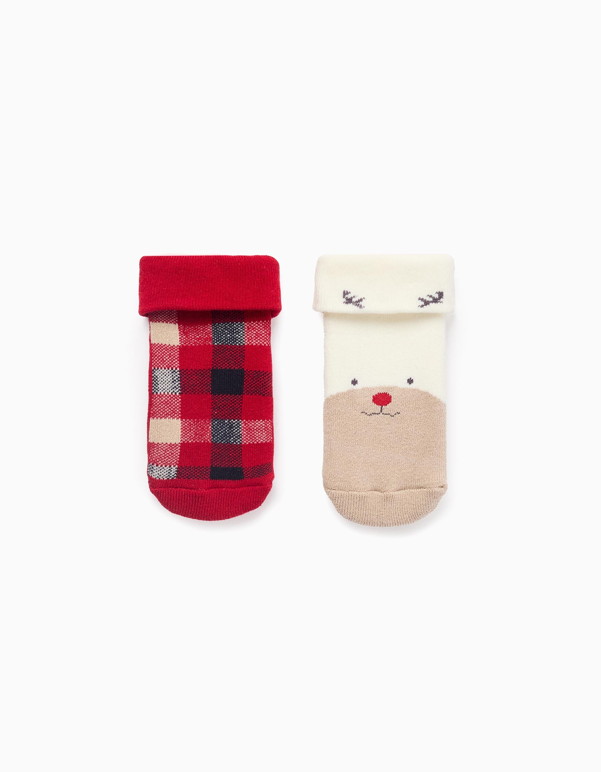 Pack of 2 Non-Slip Socks for Baby 'X-mas', White/Red