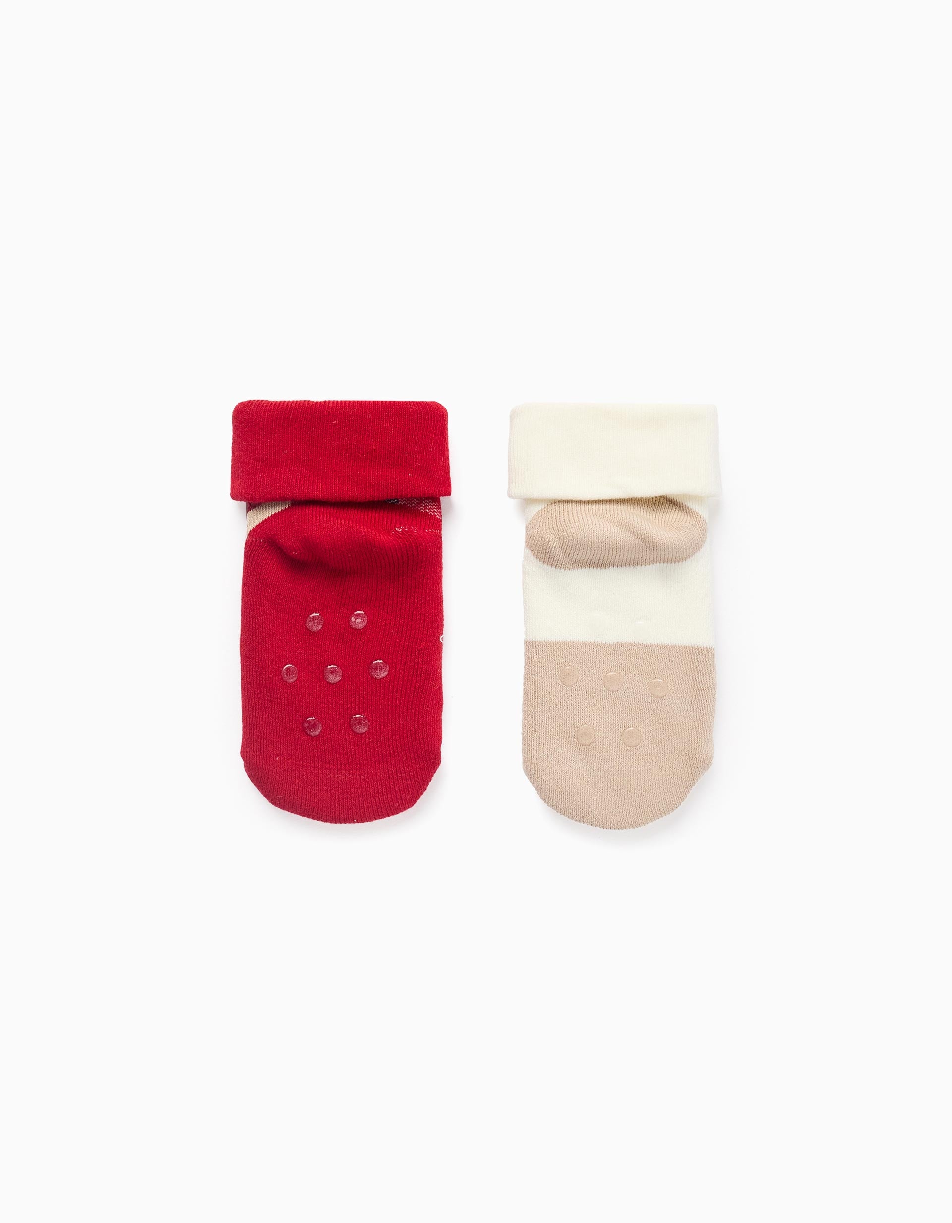 Pack 2 Chaussettes Antidérapantes pour Bébé 'X-mas', Blanc/Rouge