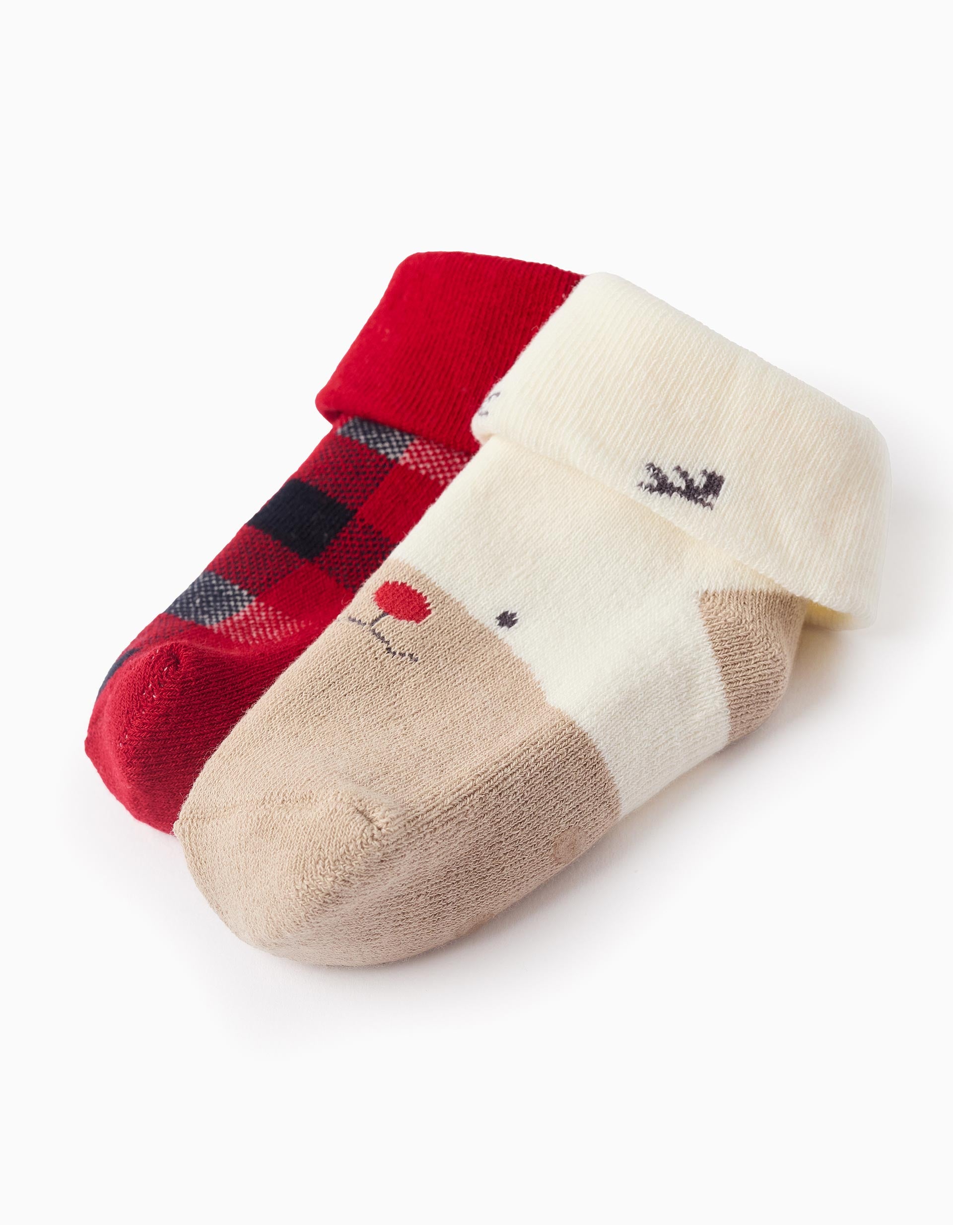 Pack of 2 Non-Slip Socks for Baby 'X-mas', White/Red