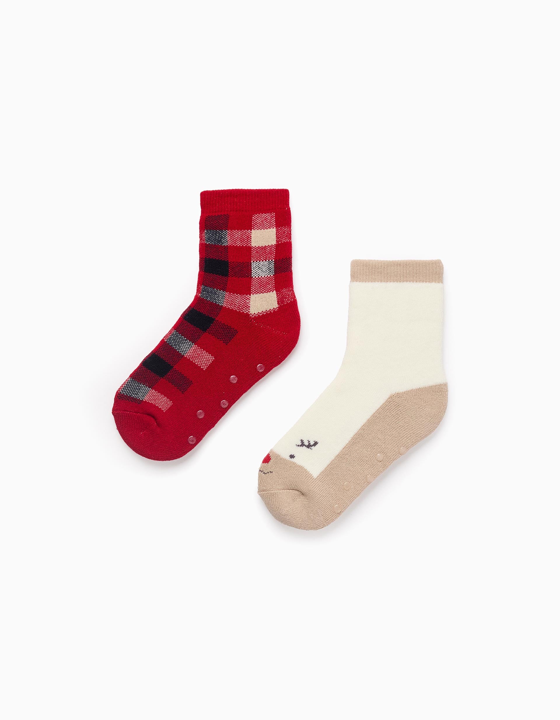 Pack 2 Chaussettes Antidérapantes pour Enfant 'X-mas', Blanc/Rouge