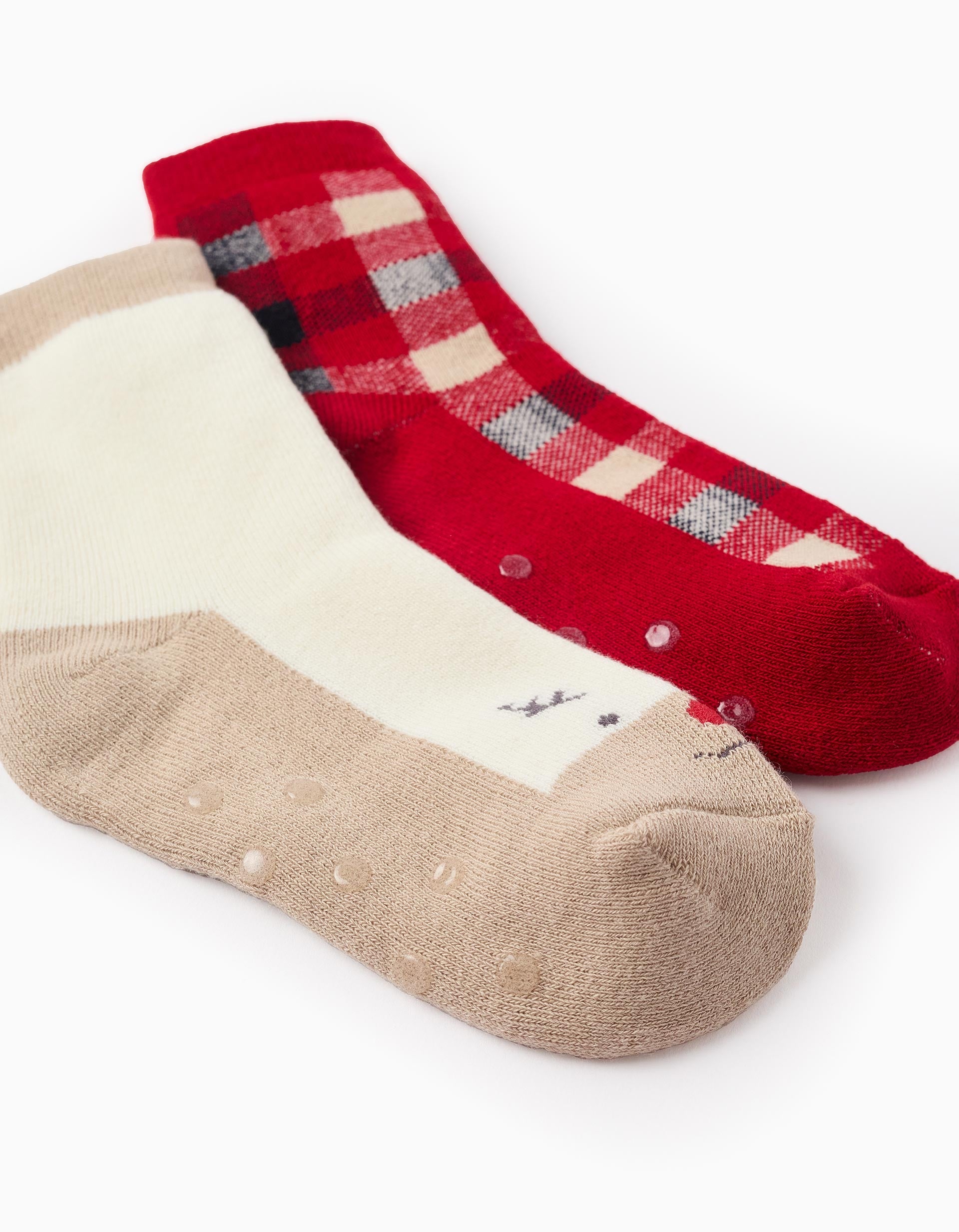 Pack 2 Chaussettes Antidérapantes pour Enfant 'X-mas', Blanc/Rouge