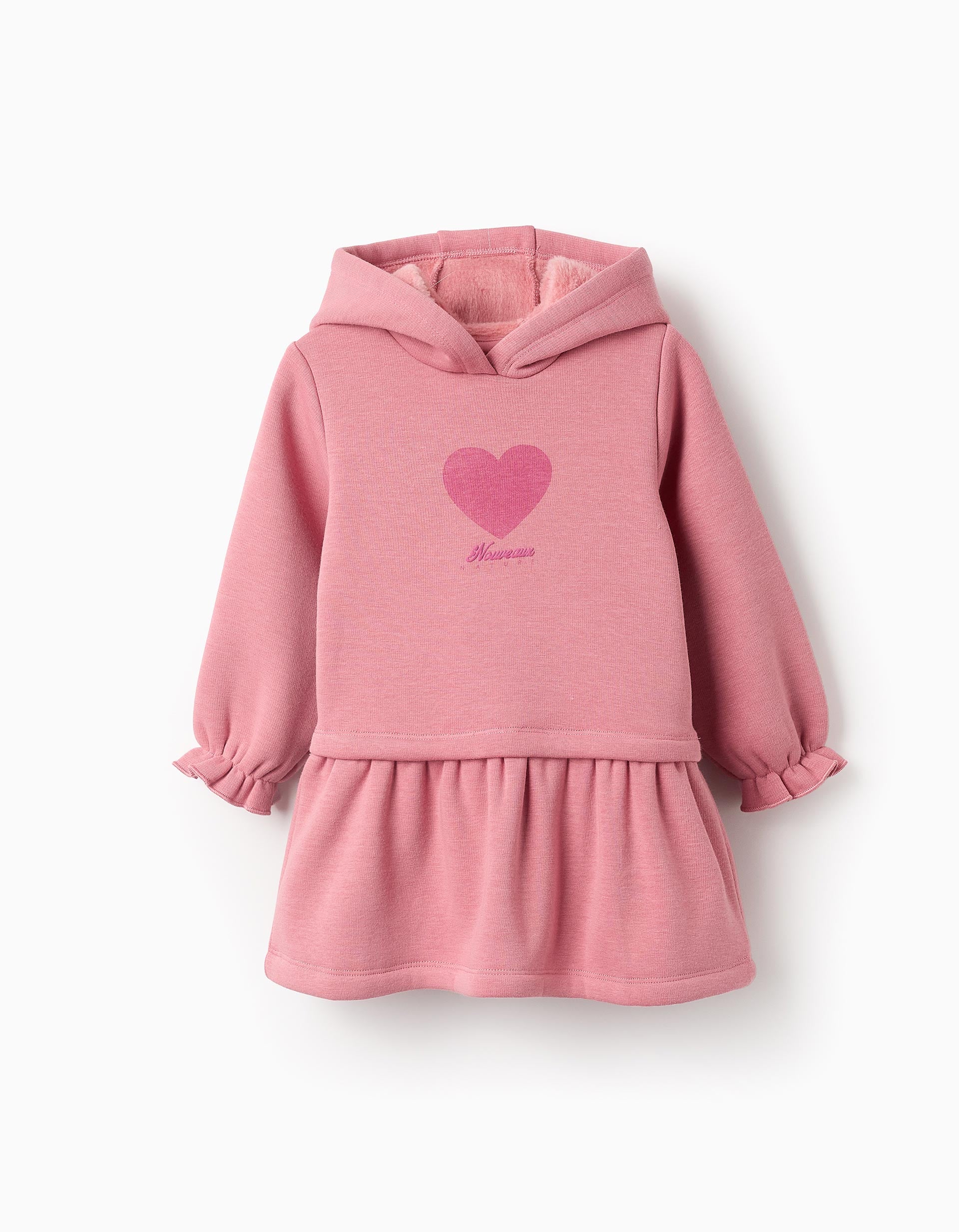 Vestido Efeito Térmico com Capuz para Bebé Menina 'Coração', Rosa