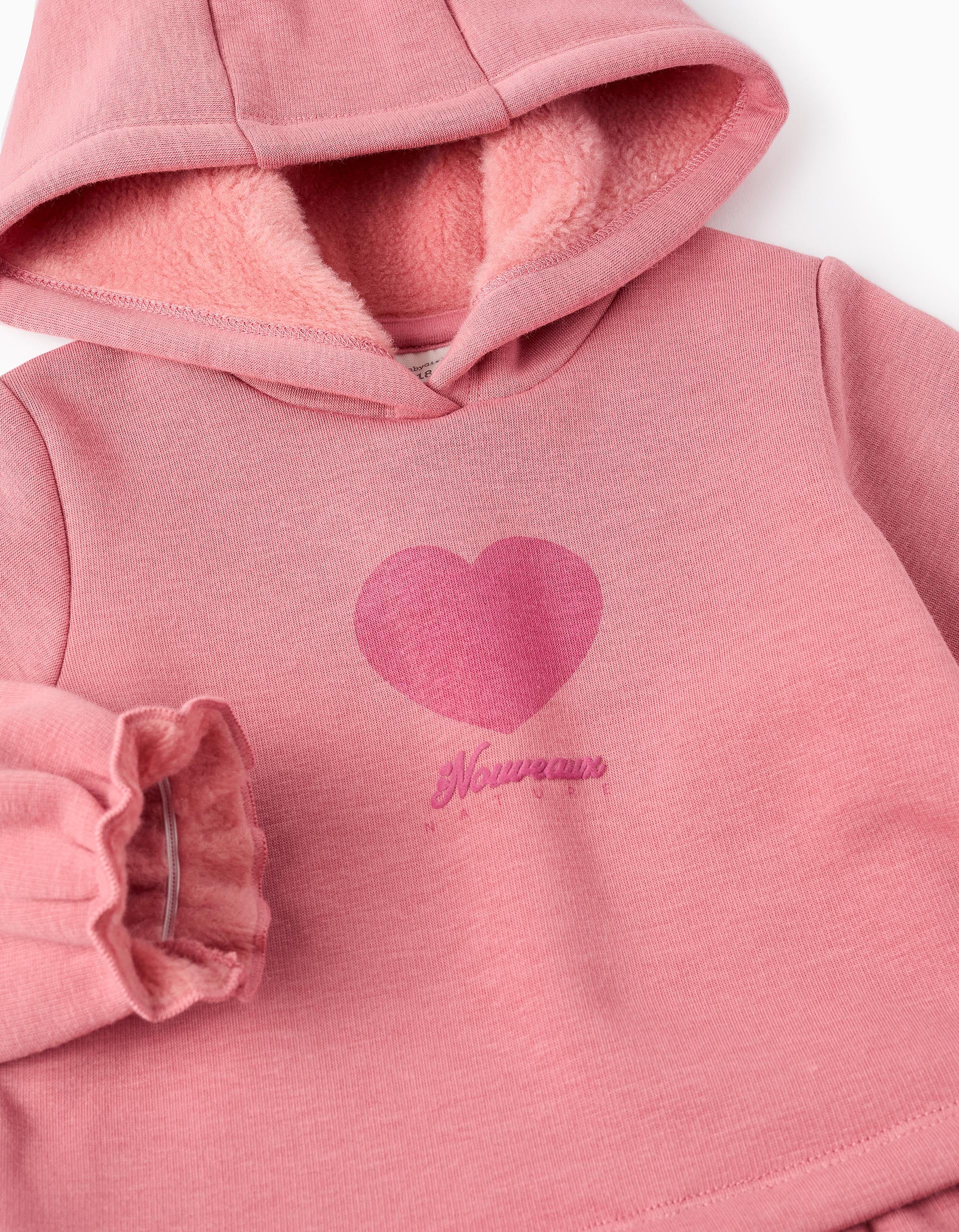 Vestido Efeito Térmico com Capuz para Bebé Menina 'Coração', Rosa