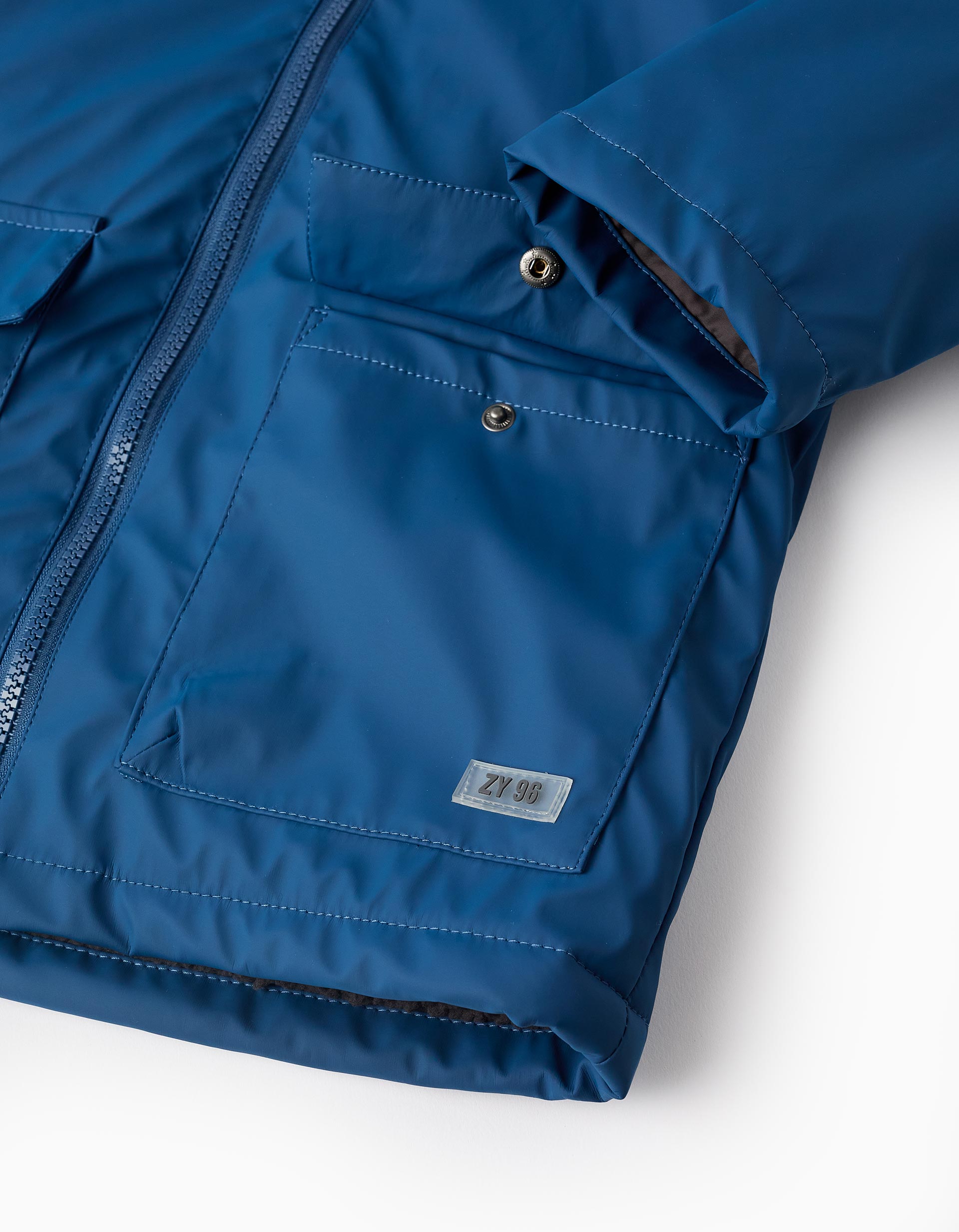 Parka Larga de Goma con Capucha para Niño, Azul