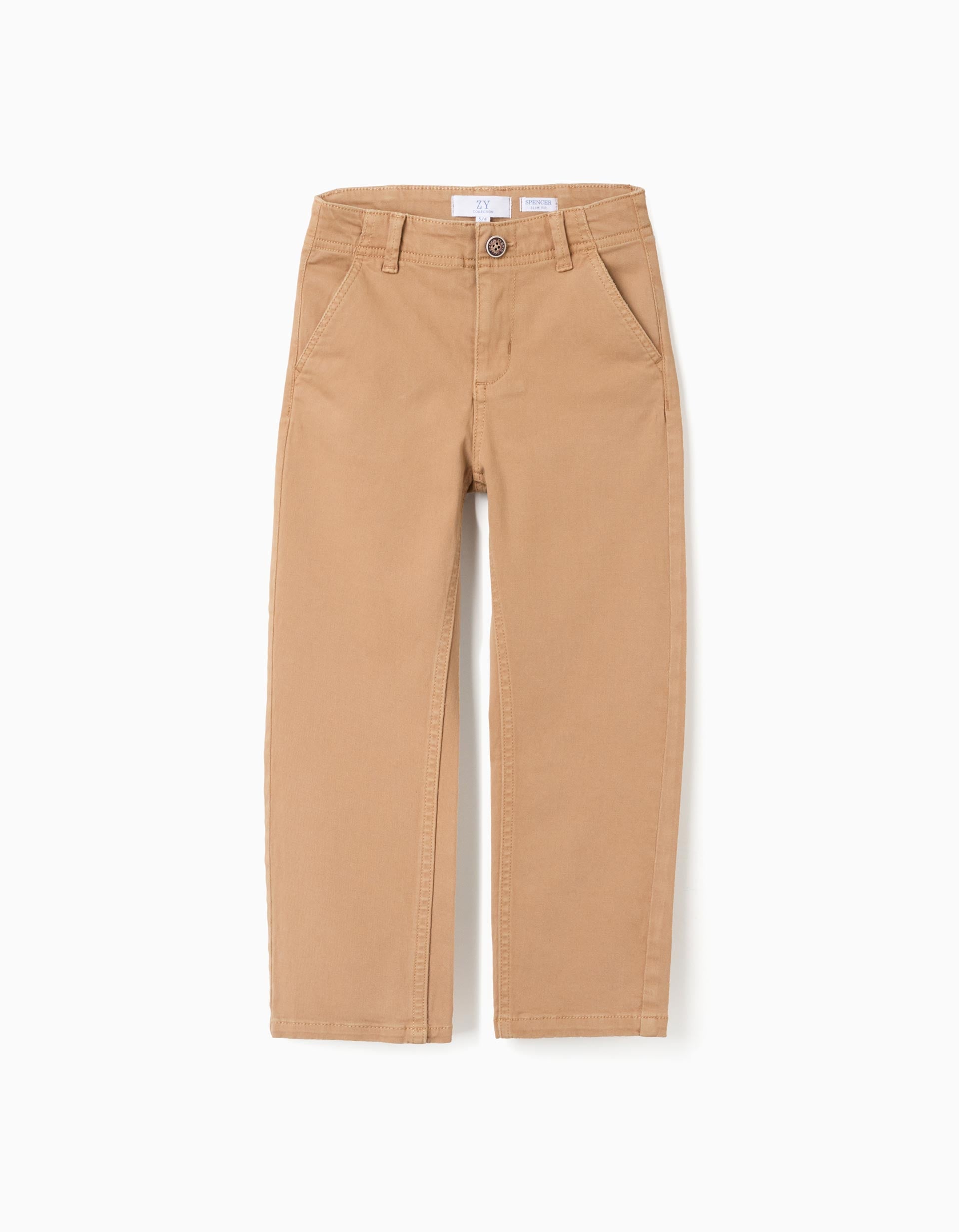Slim twill chino trousers for boys, dark beige