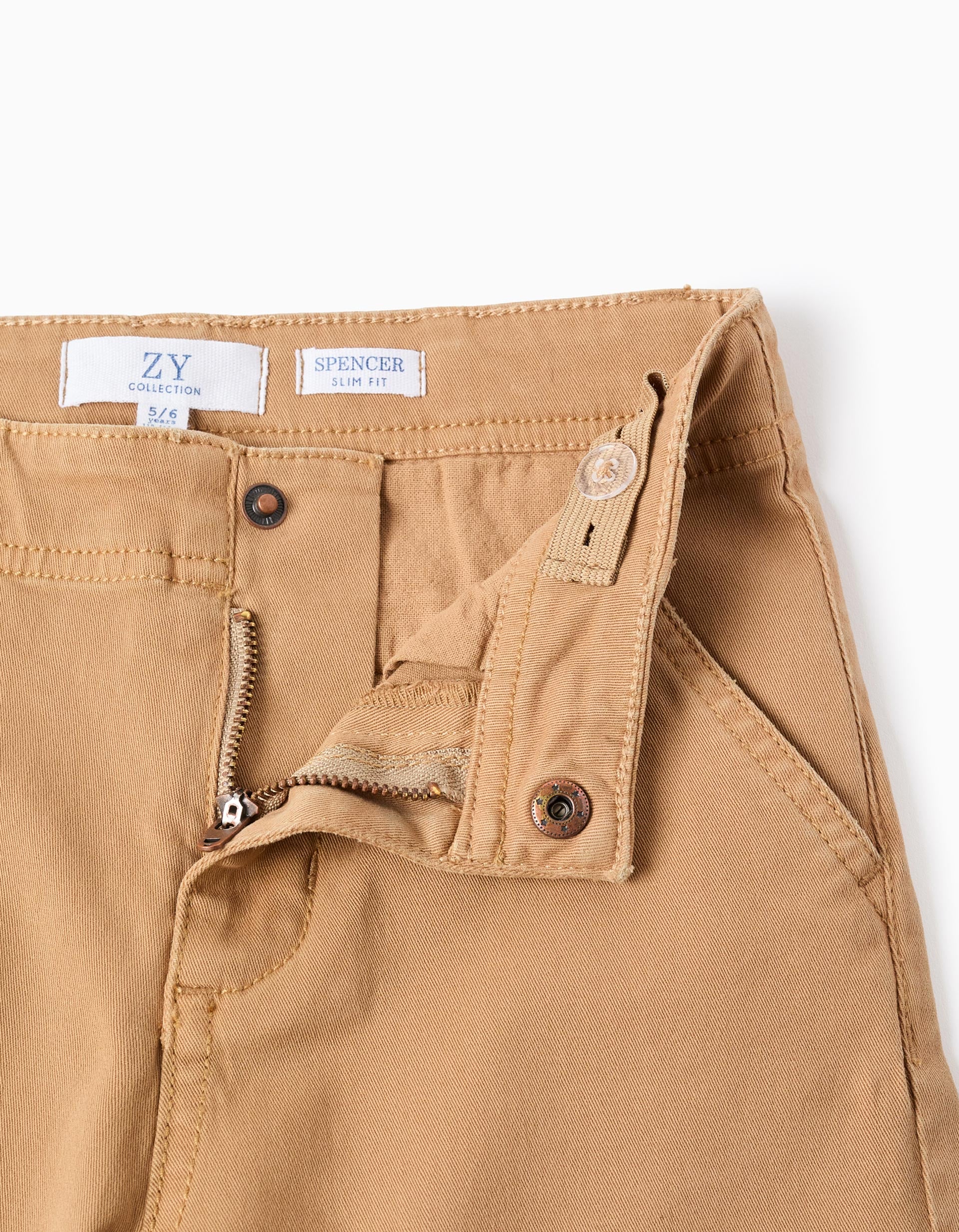 Slim twill chino trousers for boys, dark beige