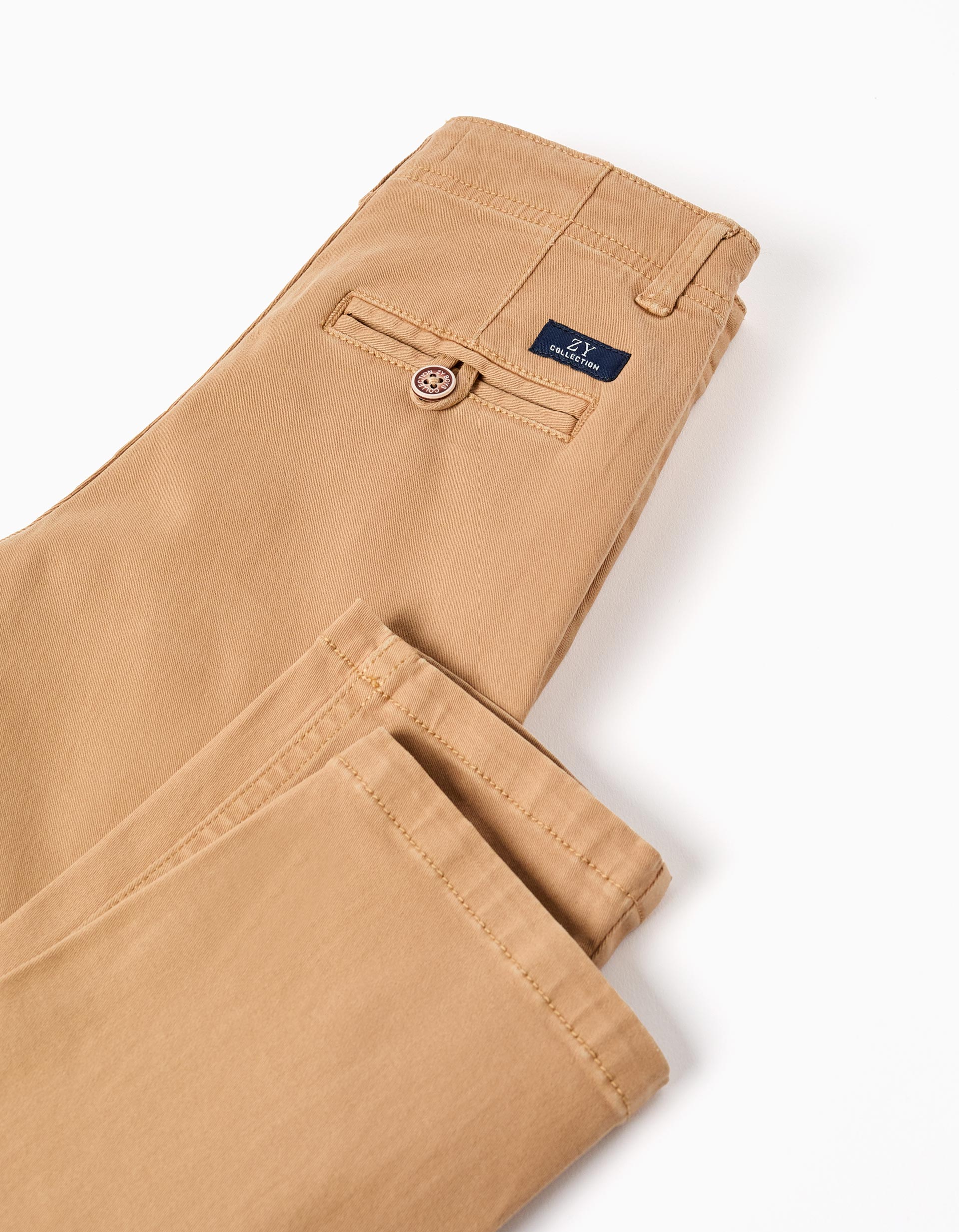 Slim twill chino trousers for boys, dark beige