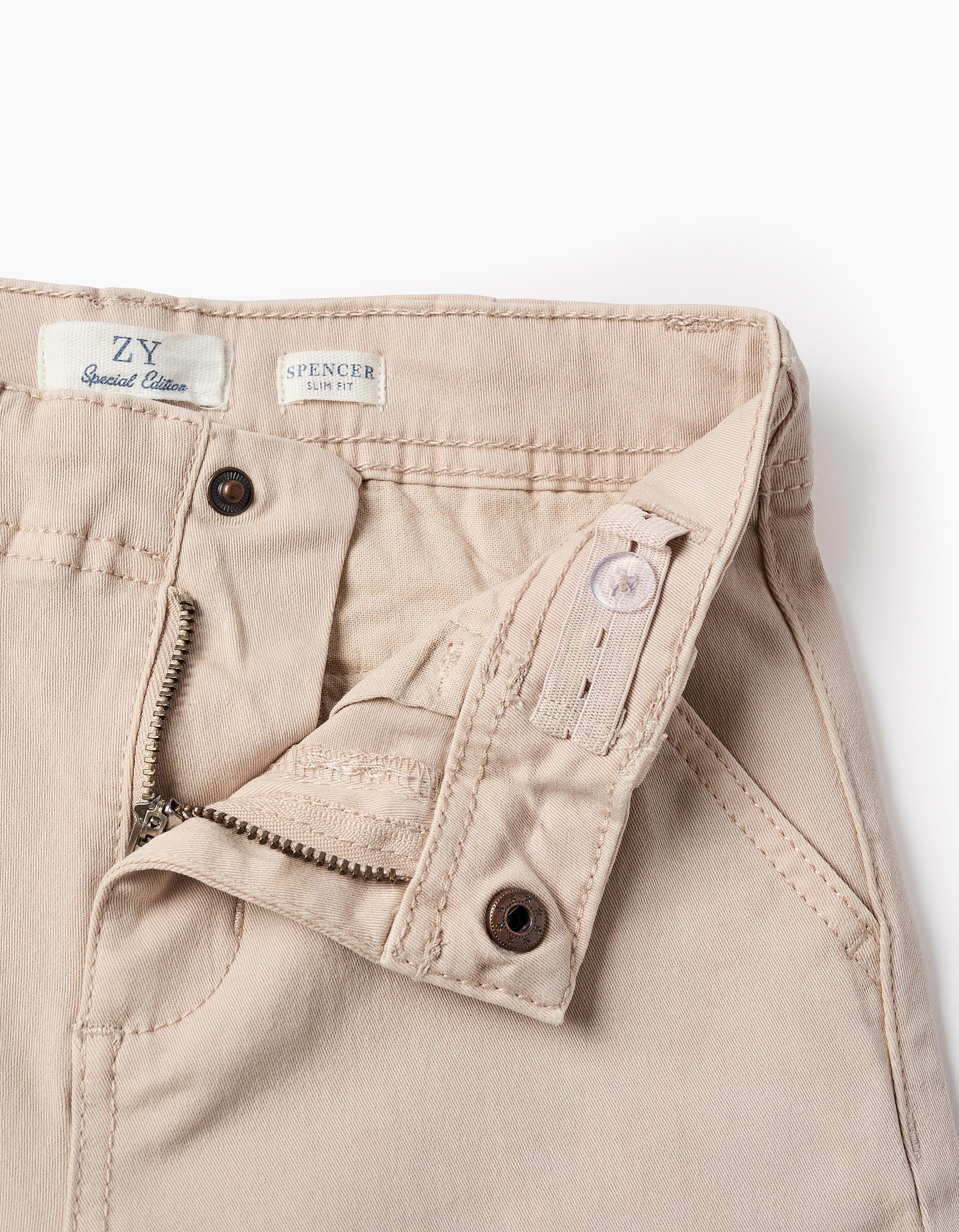 Slim Twill Chino Trousers for Boys, Beige