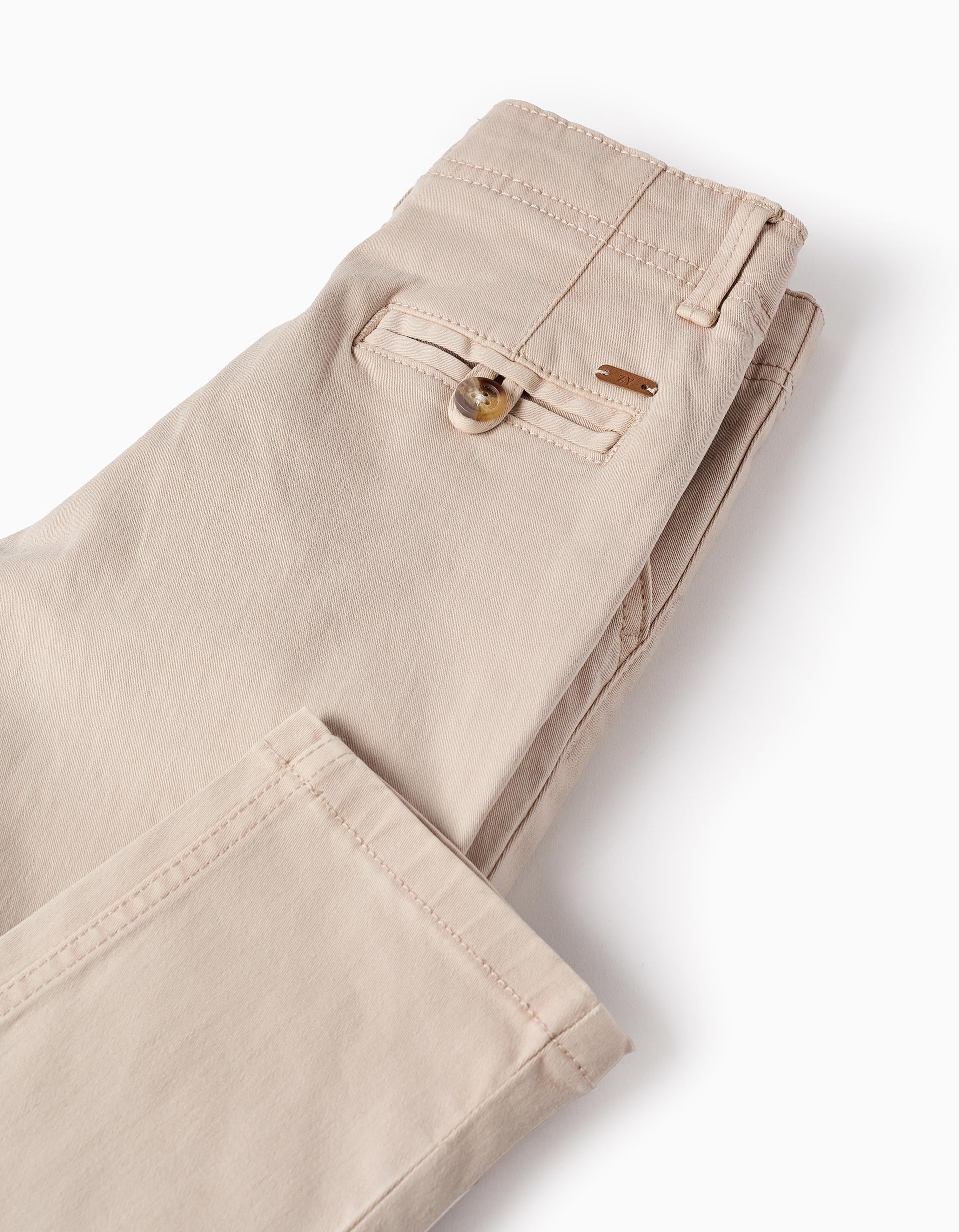 Slim Twill Chino Trousers for Boys, Beige