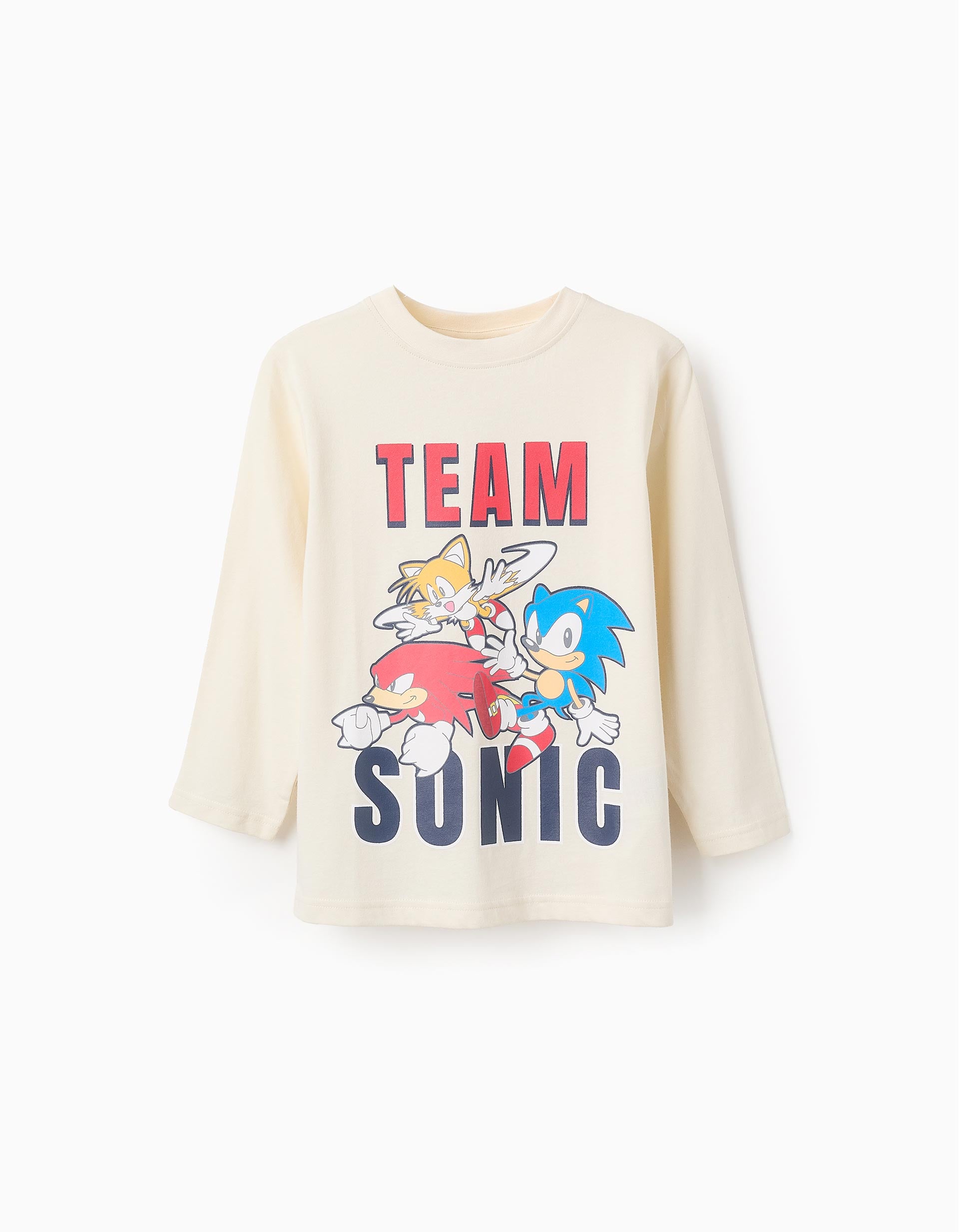 Long Sleeve Cotton T-shirt for Boys 'Sonic', Beige