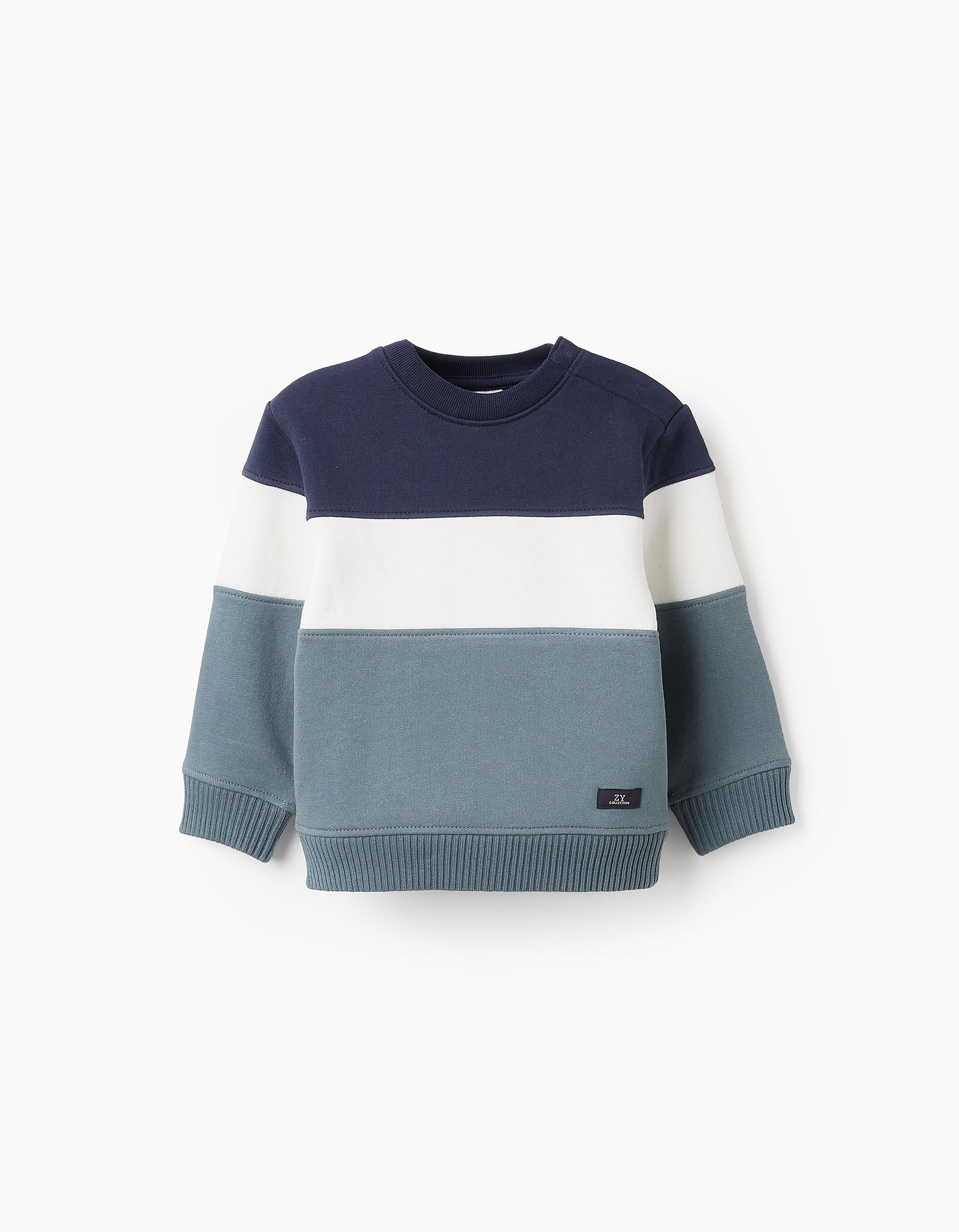 Sudadera de Algodón con Colorblock para Bebé Niño, Blanco/Azul