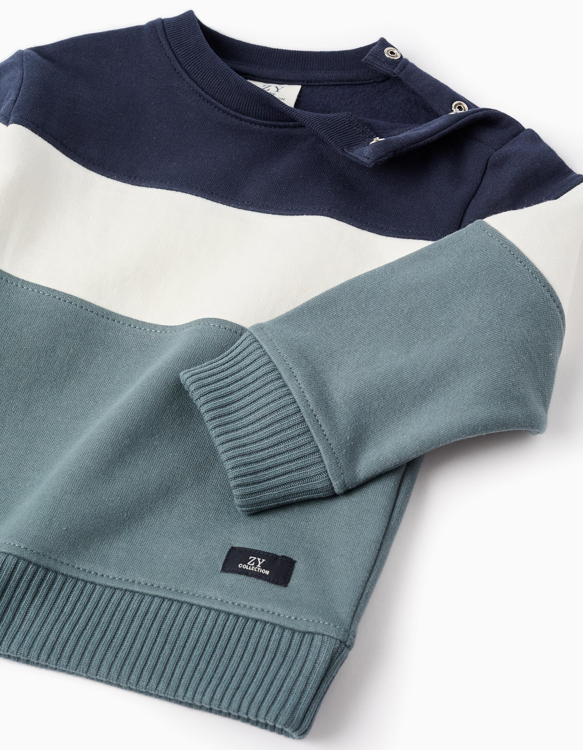 Sudadera de Algodón con Colorblock para Bebé Niño, Blanco/Azul