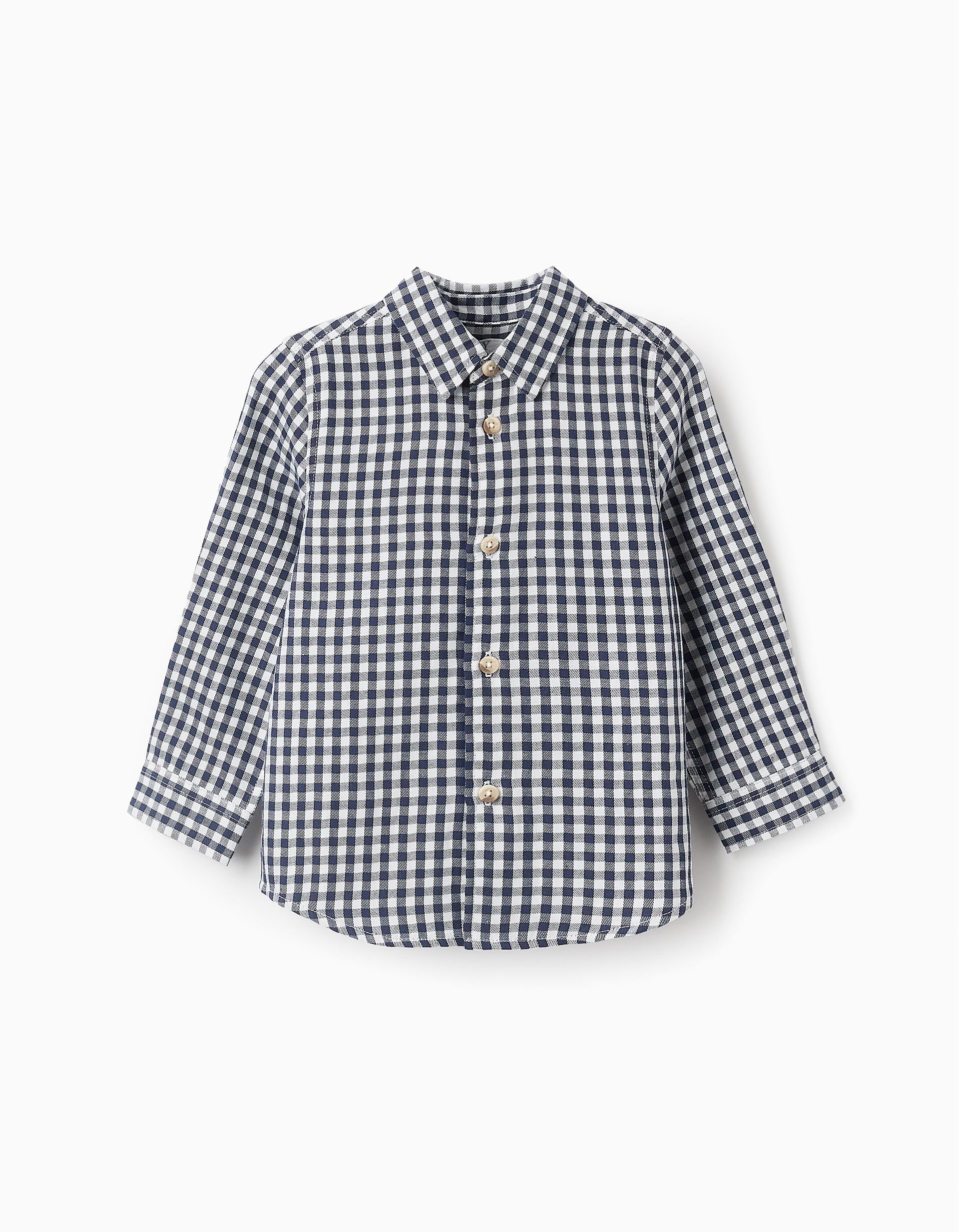 Camisa de Algodón con Motivo Vichy para Bebé Niño, Azul/Blanco