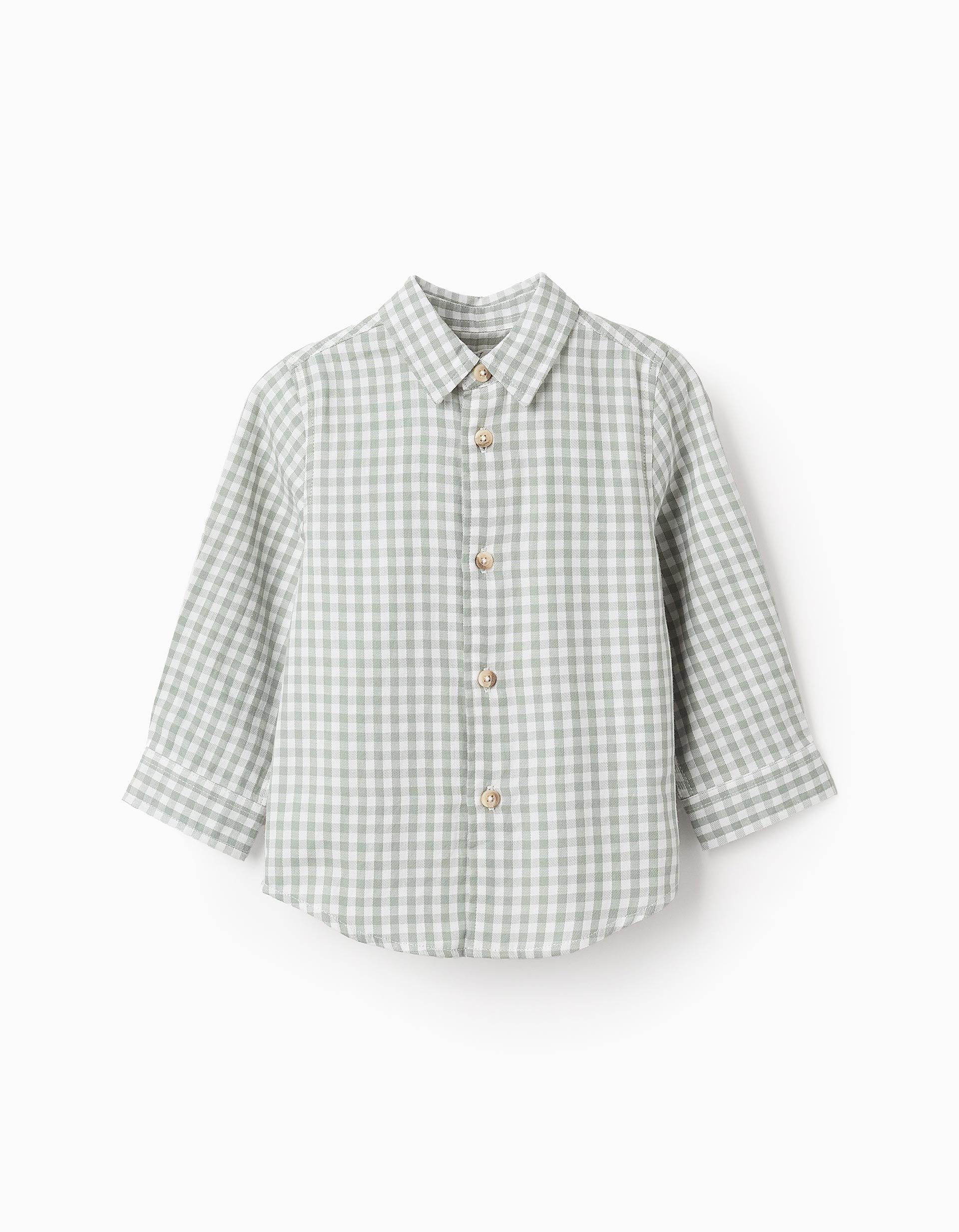 Camisa de Algodón con Motivo Vichy para Bebé Niño, Verde/Blanco