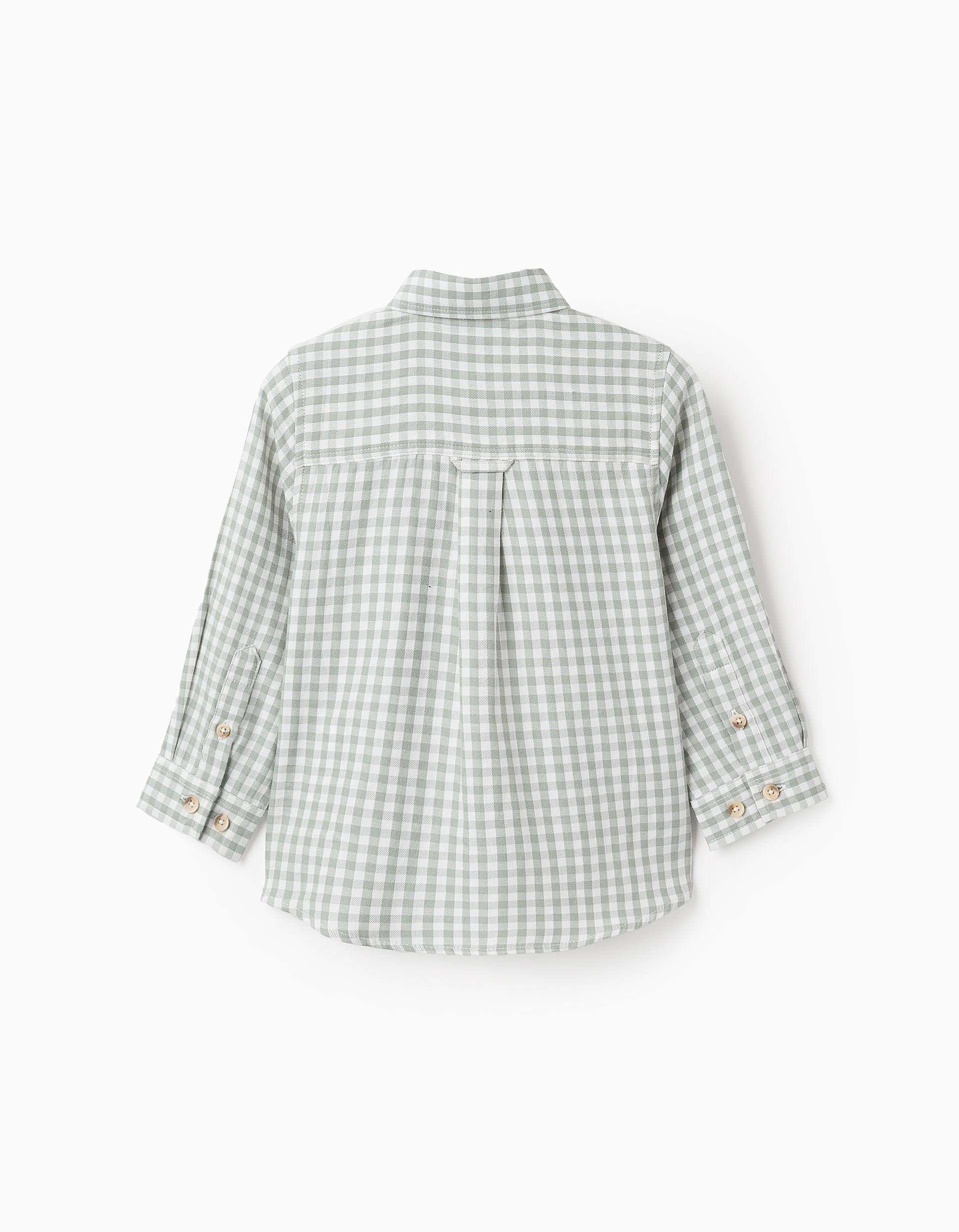 Camisa de Algodón con Motivo Vichy para Bebé Niño, Verde/Blanco