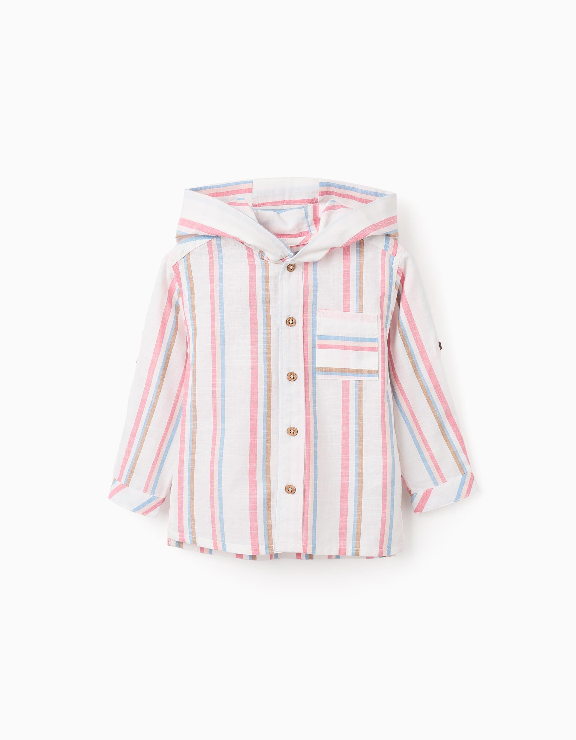 Chemise à Rayures avec Capuche pour Bébé Garçon, Blanc/Rose/Bleu