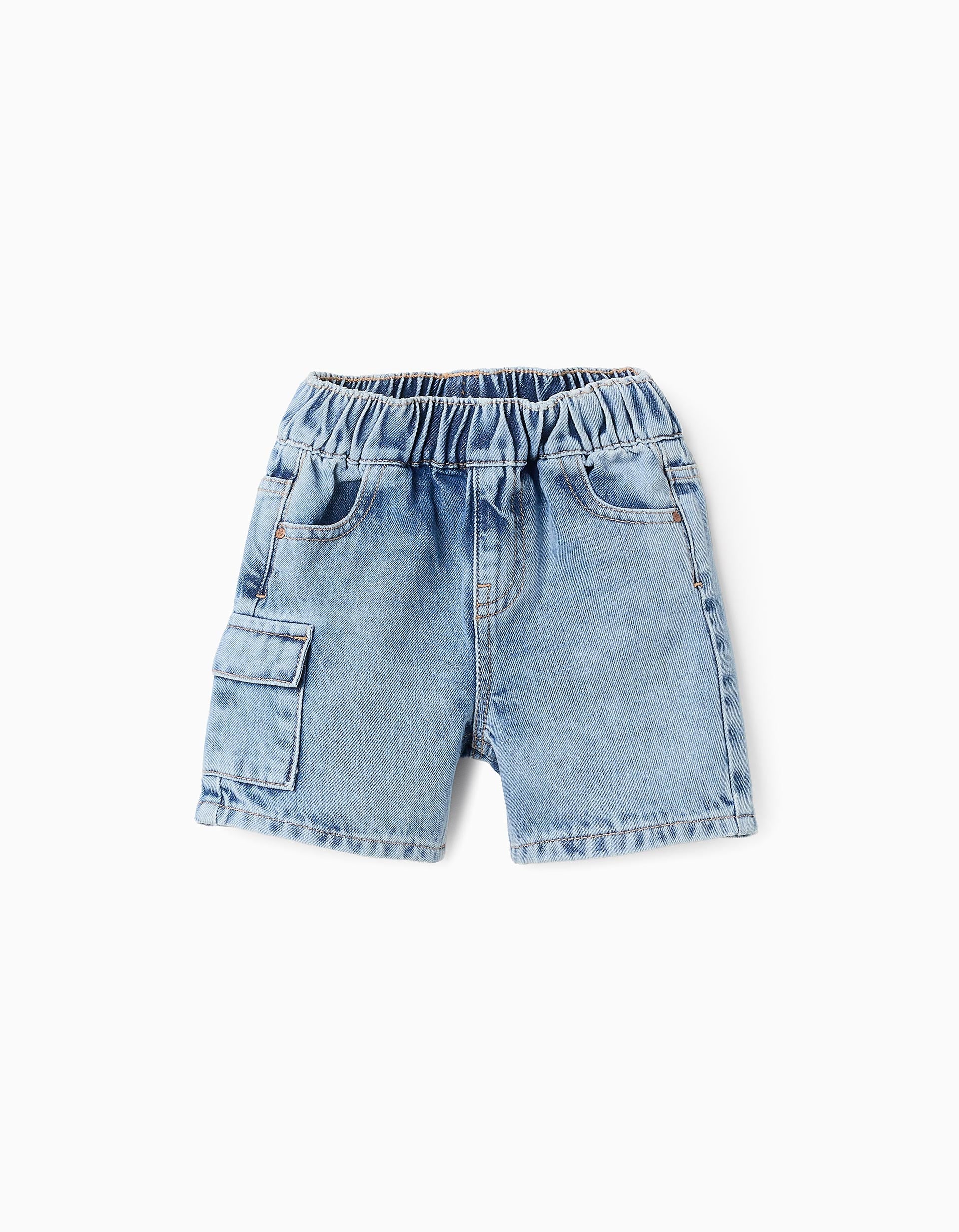 Short en Jean en Coton avec Poche Cargo pour Bébé Garçon, Bleu