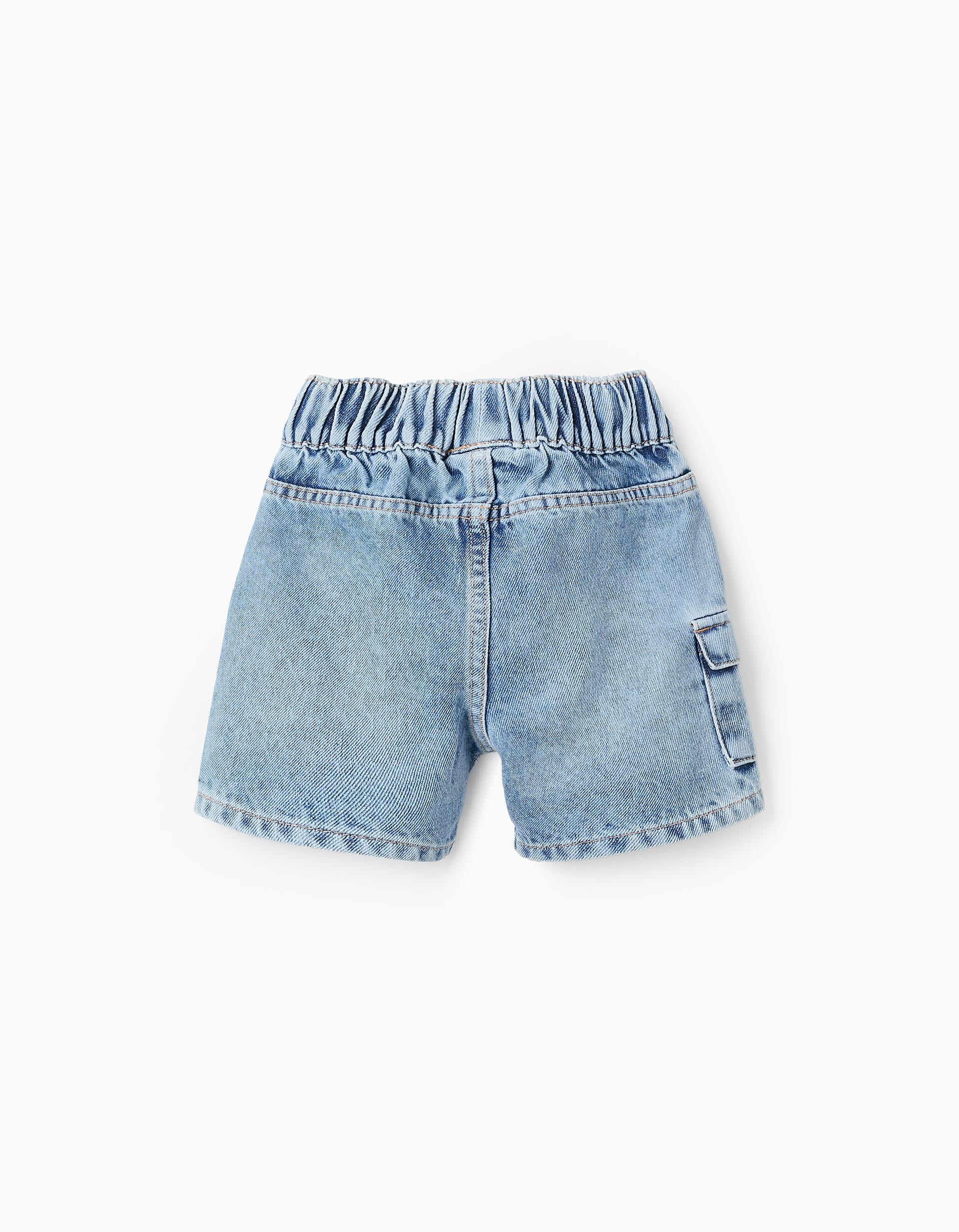 Short en Jean en Coton avec Poche Cargo pour Bébé Garçon, Bleu