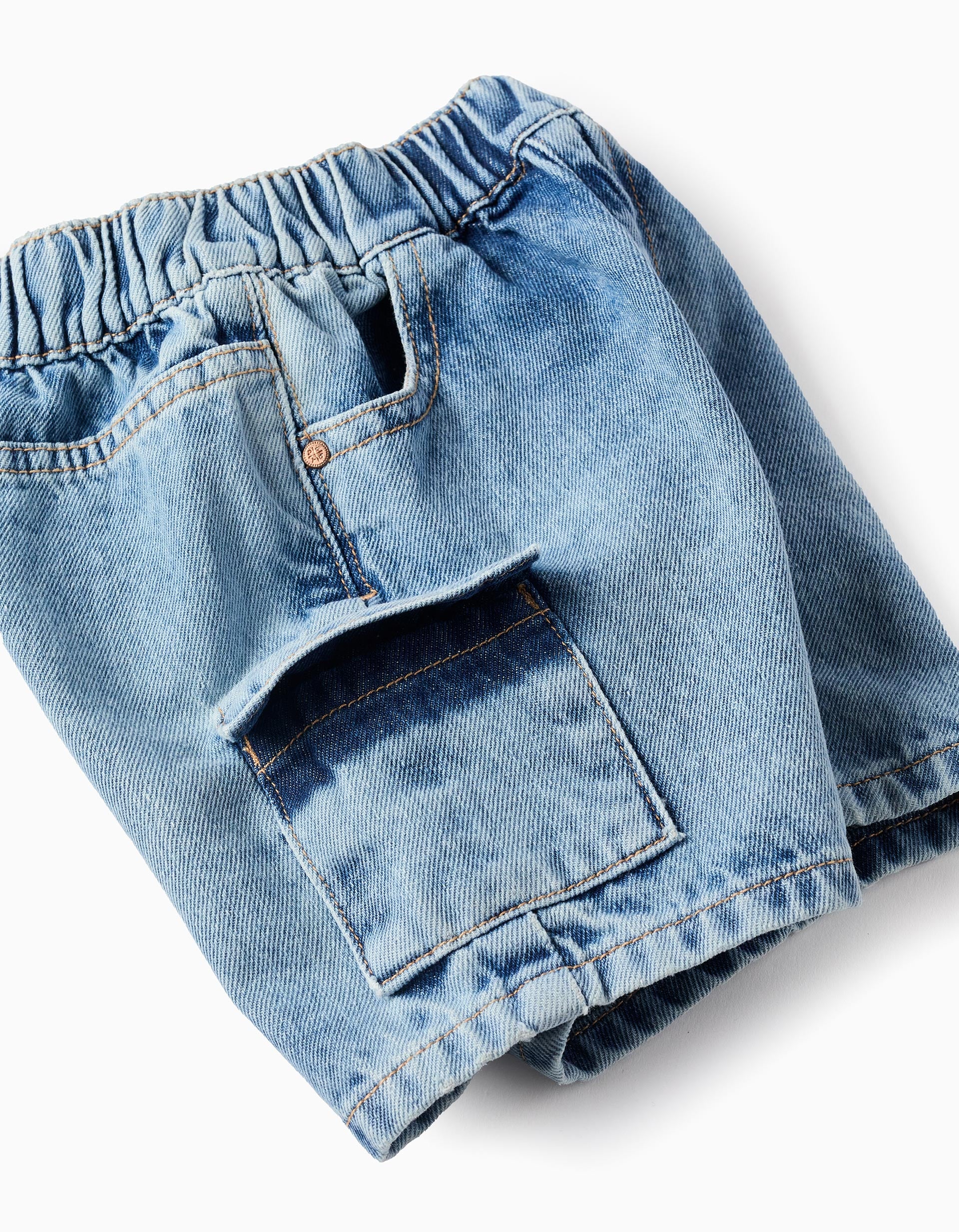 Short en Jean en Coton avec Poche Cargo pour Bébé Garçon, Bleu