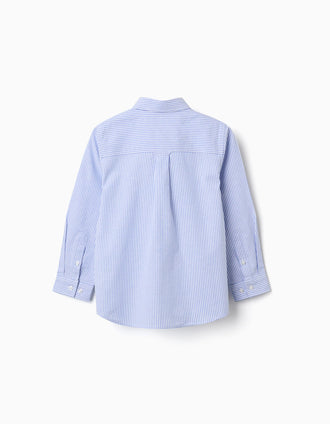 Camisa Oxford às Riscas para Menino, Branco/Azul