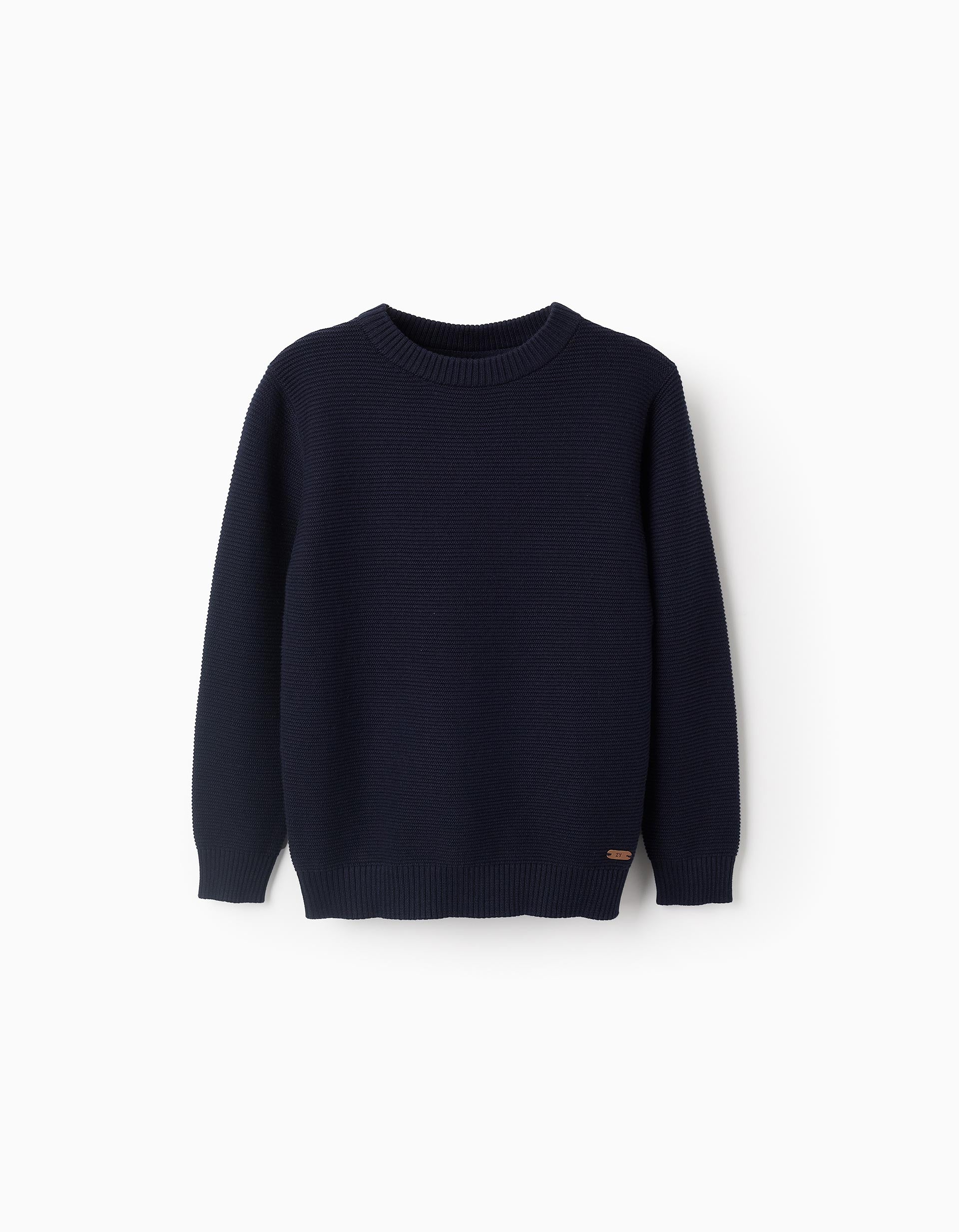 Pull en Maille avec Texture en Coton pour Garçon, Bleu Foncé