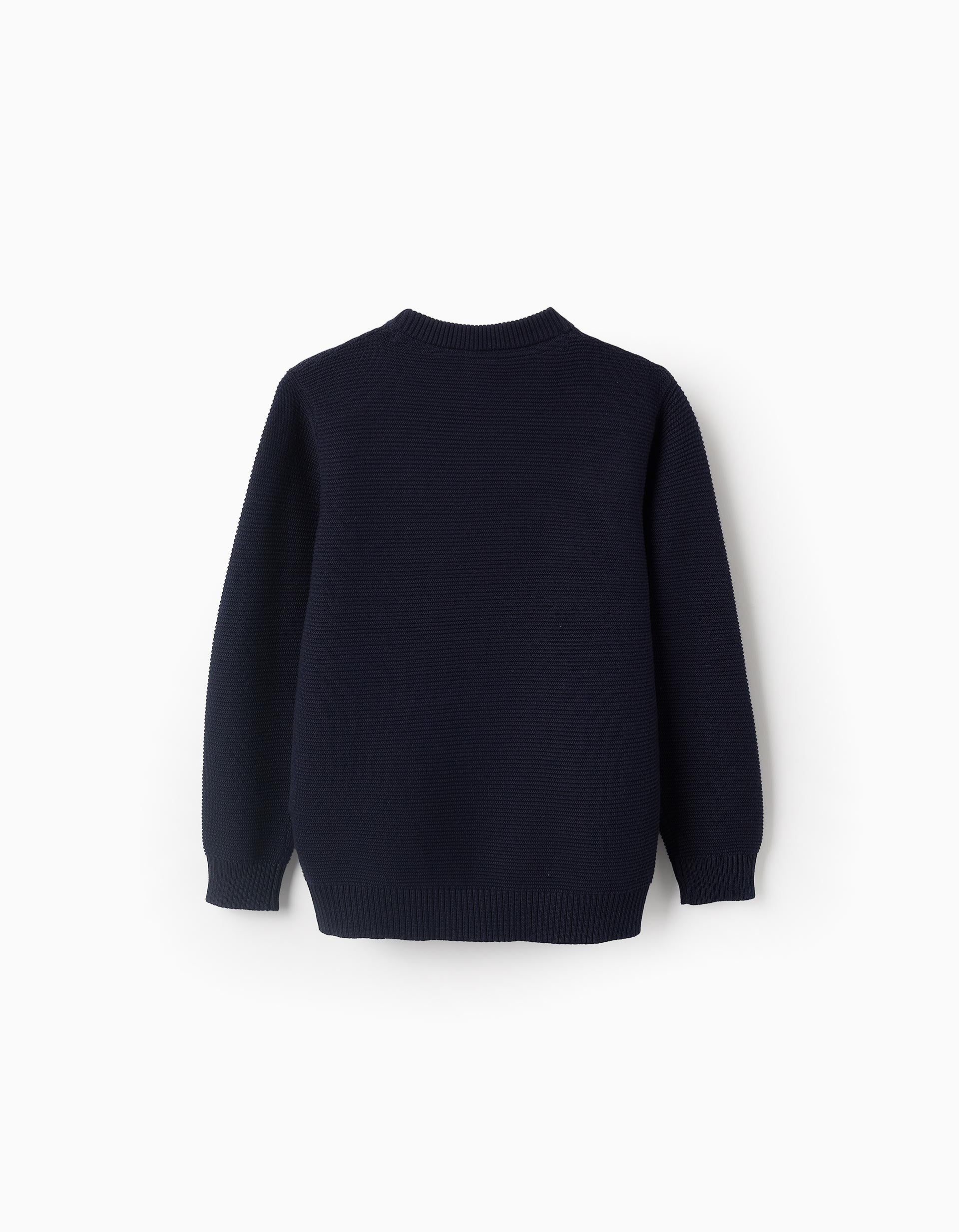 Pull en Maille avec Texture en Coton pour Garçon, Bleu Foncé