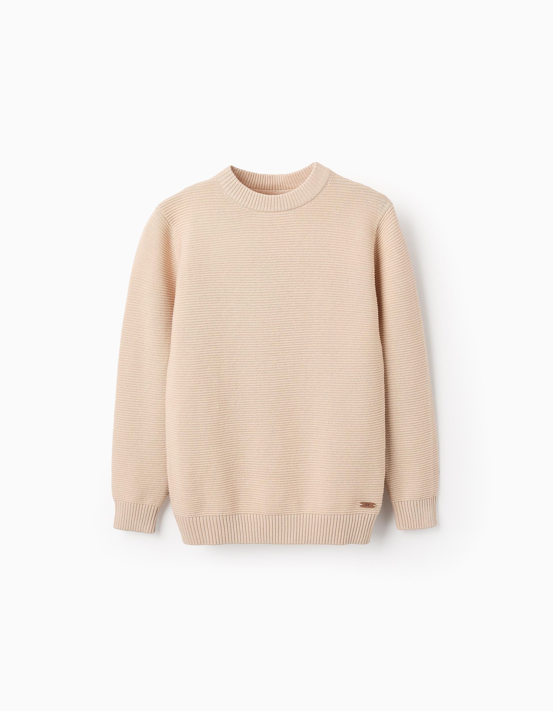 Pull en Maille avec Texture en Coton pour Garçon, Beige