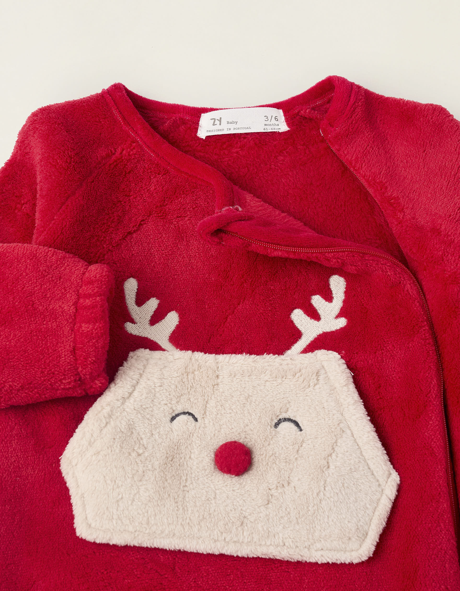 Babygrow de Peluche com Pompom para Bebé 'Rena', Vermelho