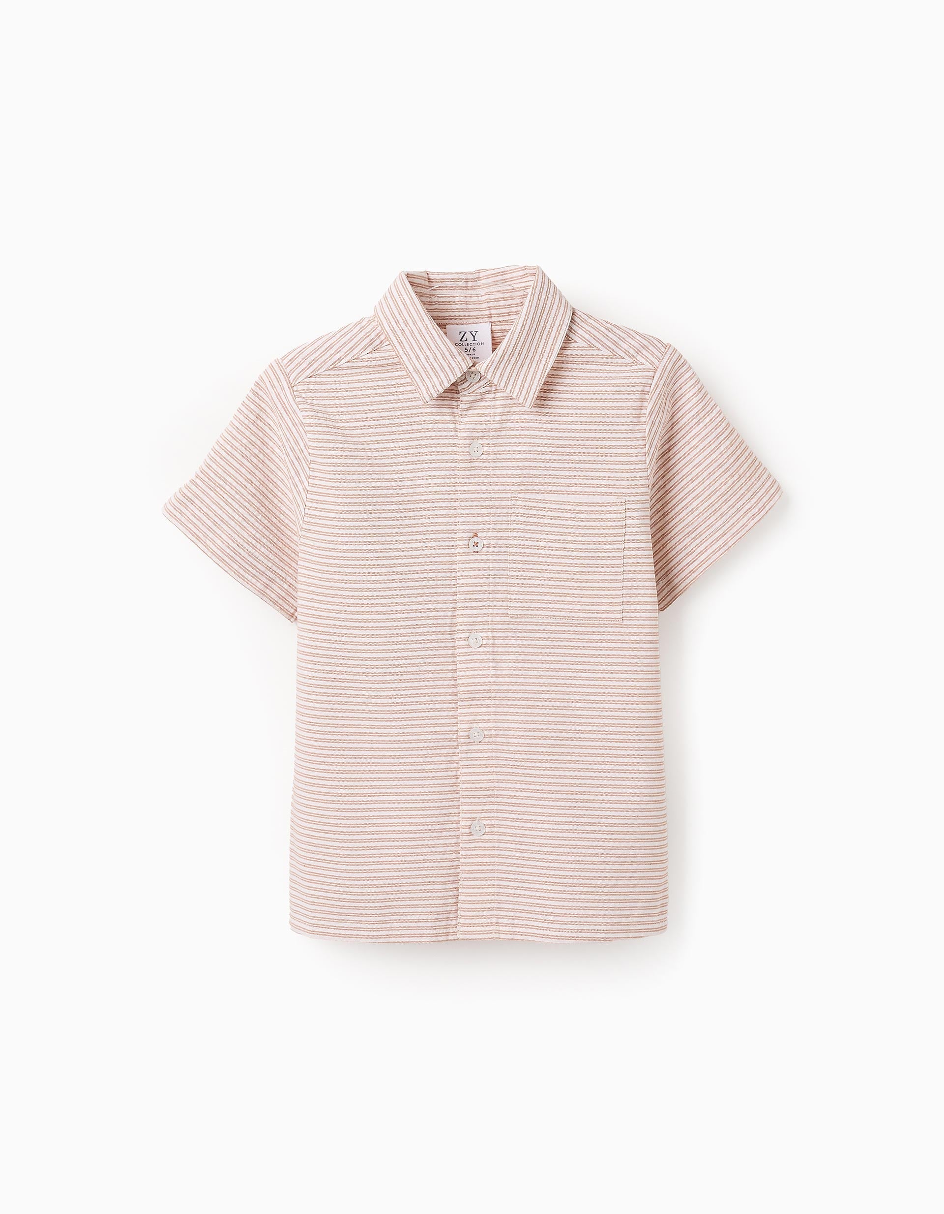 Short Sleeve Striped Shirt for Boys, Brown/White