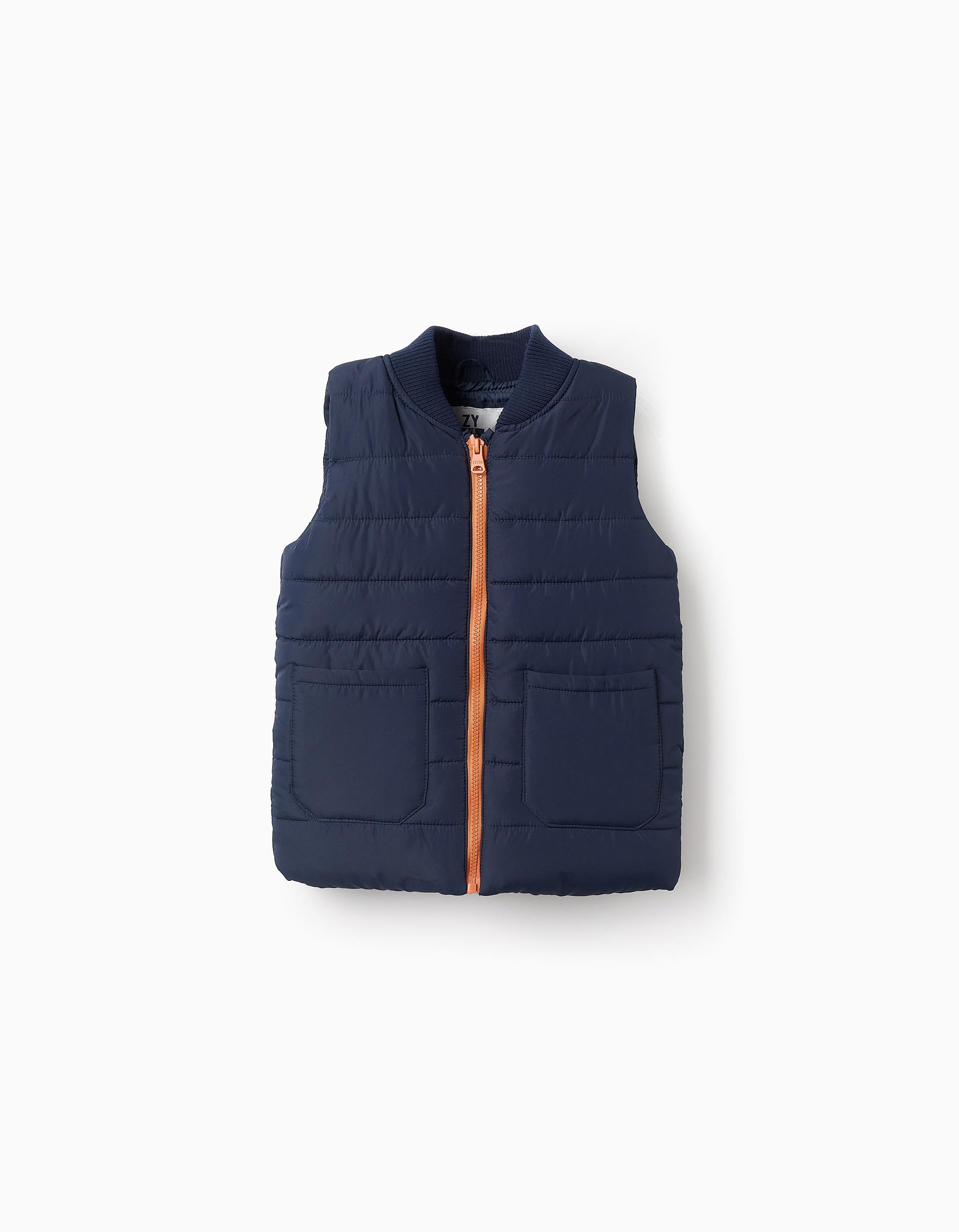 Chaleco Acolchado con Cuello de Canalé para Niño, Azul Oscuro