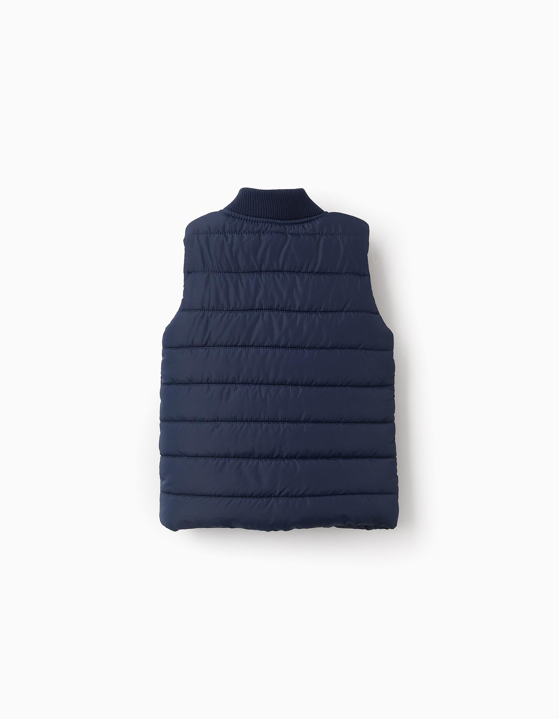 Chaleco Acolchado con Cuello de Canalé para Niño, Azul Oscuro